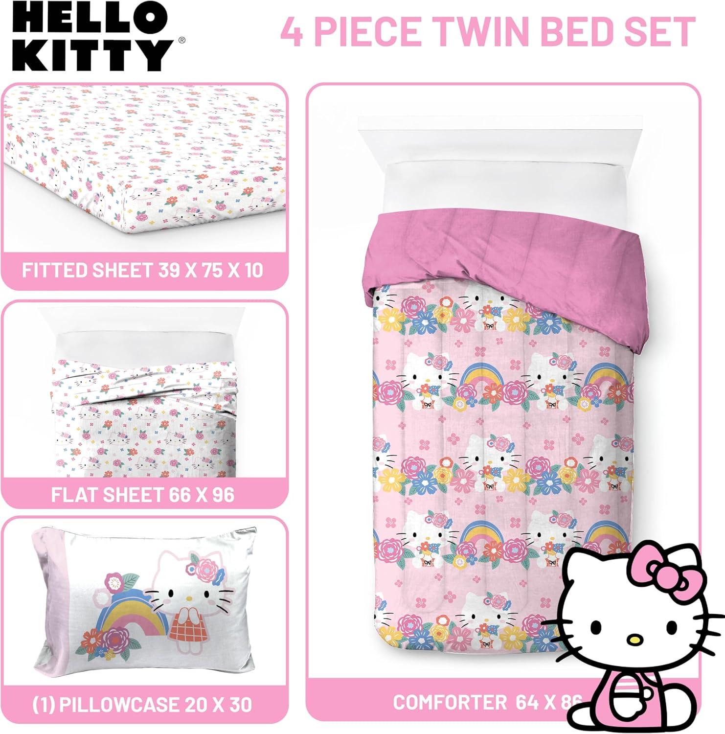 imageJay Franco Bluey Twin Size Comforter Set 4 Piece Bedding Includes Sheet Set Pillow Covers amp Bonus Duffle Bag Super Soft Kids Bedding with Bingo Muffin Coco amp SnickersPink Hello Kitty