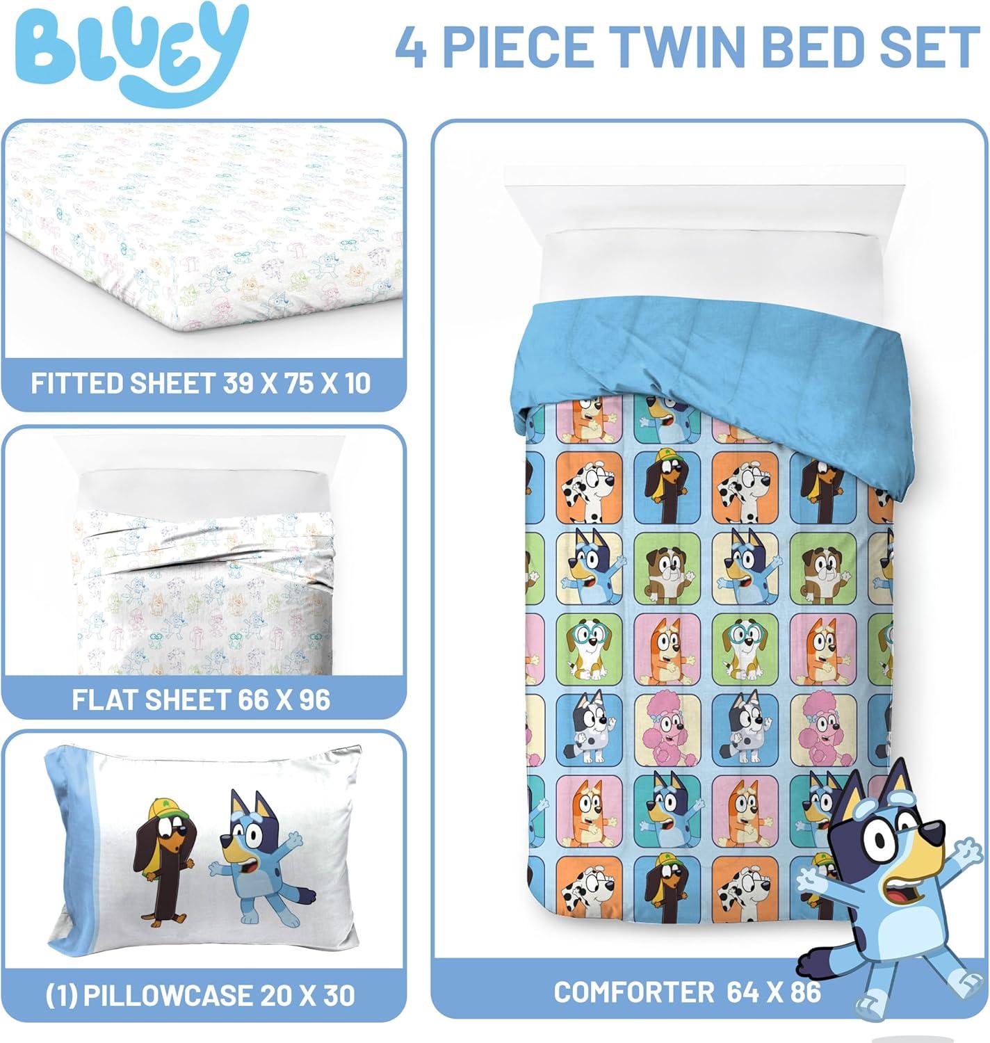 imageJay Franco Bluey Twin Size Comforter Set 4 Piece Bedding Includes Sheet Set Pillow Covers amp Bonus Duffle Bag Super Soft Kids Bedding with Bingo Muffin Coco amp SnickersMulti Bluey