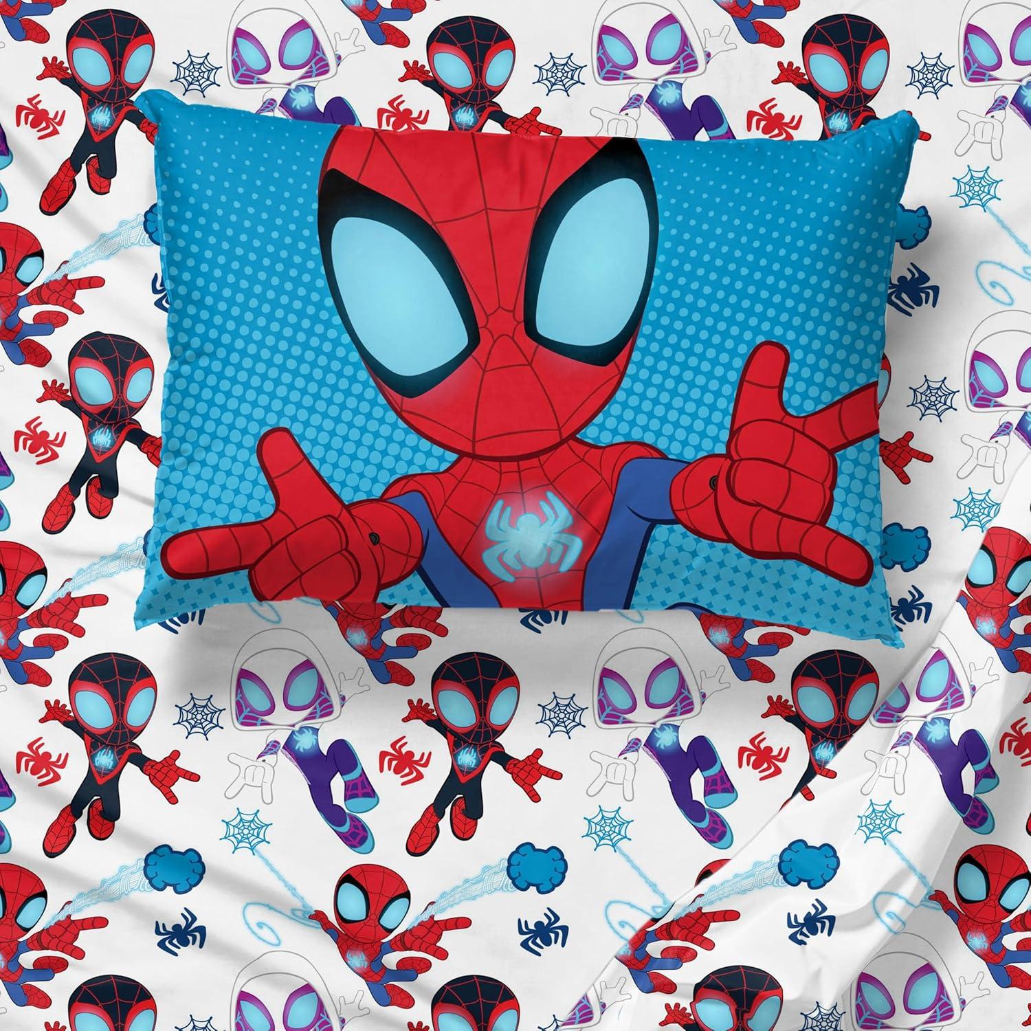 imageJay Franco Bluey Twin Size Comforter Set 4 Piece Bedding Includes Sheet Set Pillow Covers amp Bonus Duffle Bag Super Soft Kids Bedding with Bingo Muffin Coco amp SnickersBlue Spidey Friends