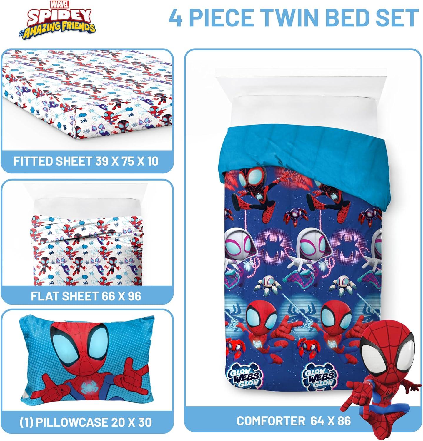 imageJay Franco Bluey Twin Size Comforter Set 4 Piece Bedding Includes Sheet Set Pillow Covers amp Bonus Duffle Bag Super Soft Kids Bedding with Bingo Muffin Coco amp SnickersBlue Spidey Friends