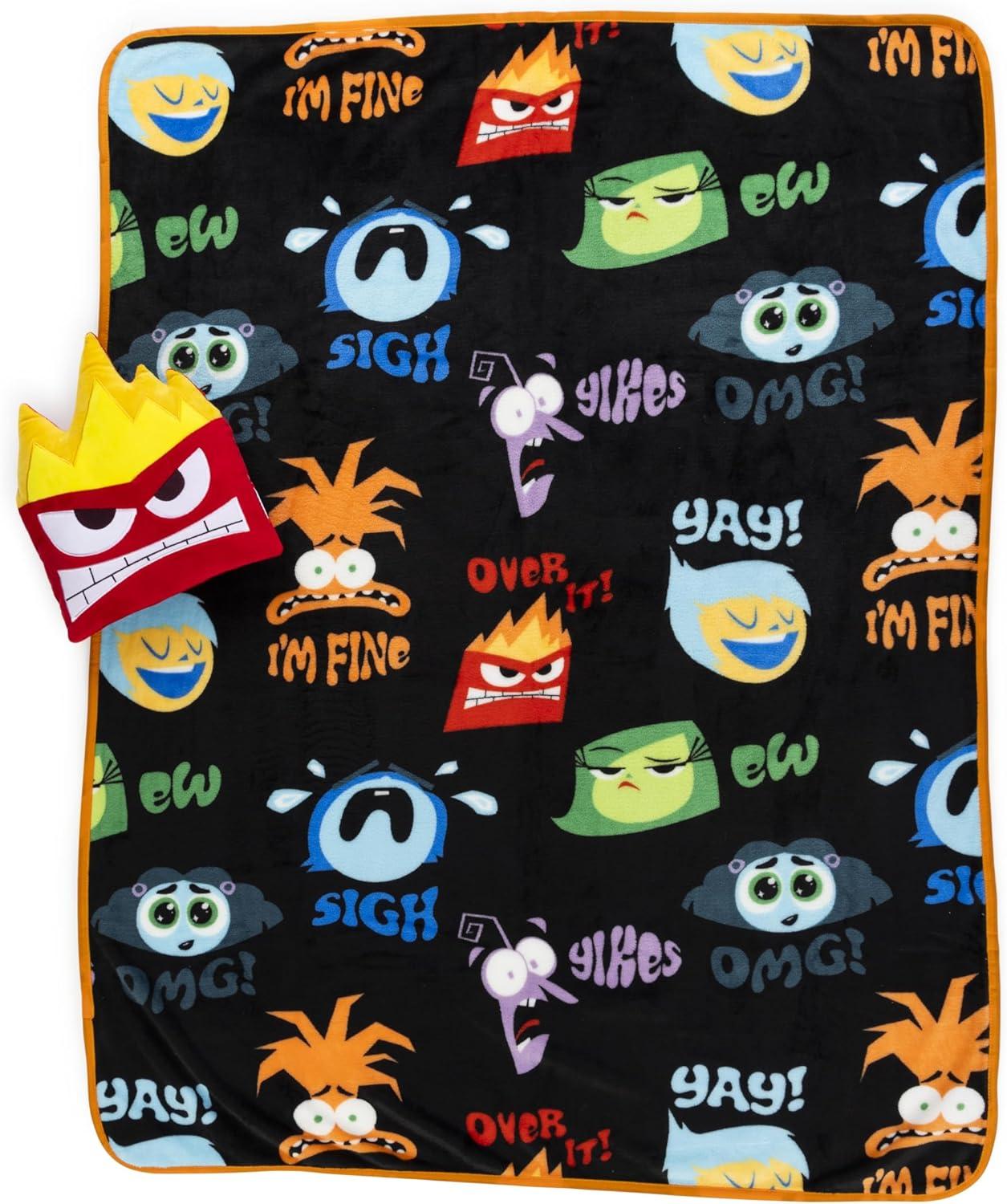 imageJay Franco Bluey amp Bingo Nogginz Set 40 x 50 Inch Lightweight Travel Throw Blanket amp Pillow Kids Super Soft 2 Piece Bedding SetBlack Anger