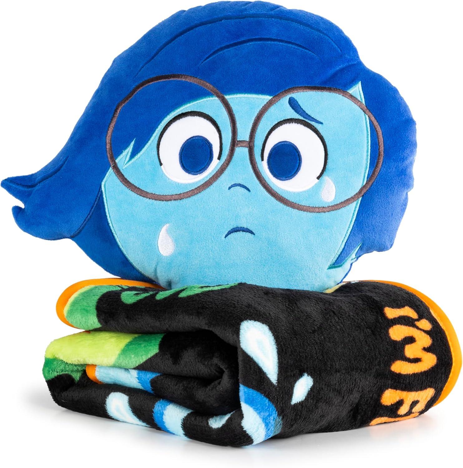 imageJay Franco Bluey amp Bingo Nogginz Set 40 x 50 Inch Lightweight Travel Throw Blanket amp Pillow Kids Super Soft 2 Piece Bedding SetBlack Sadness