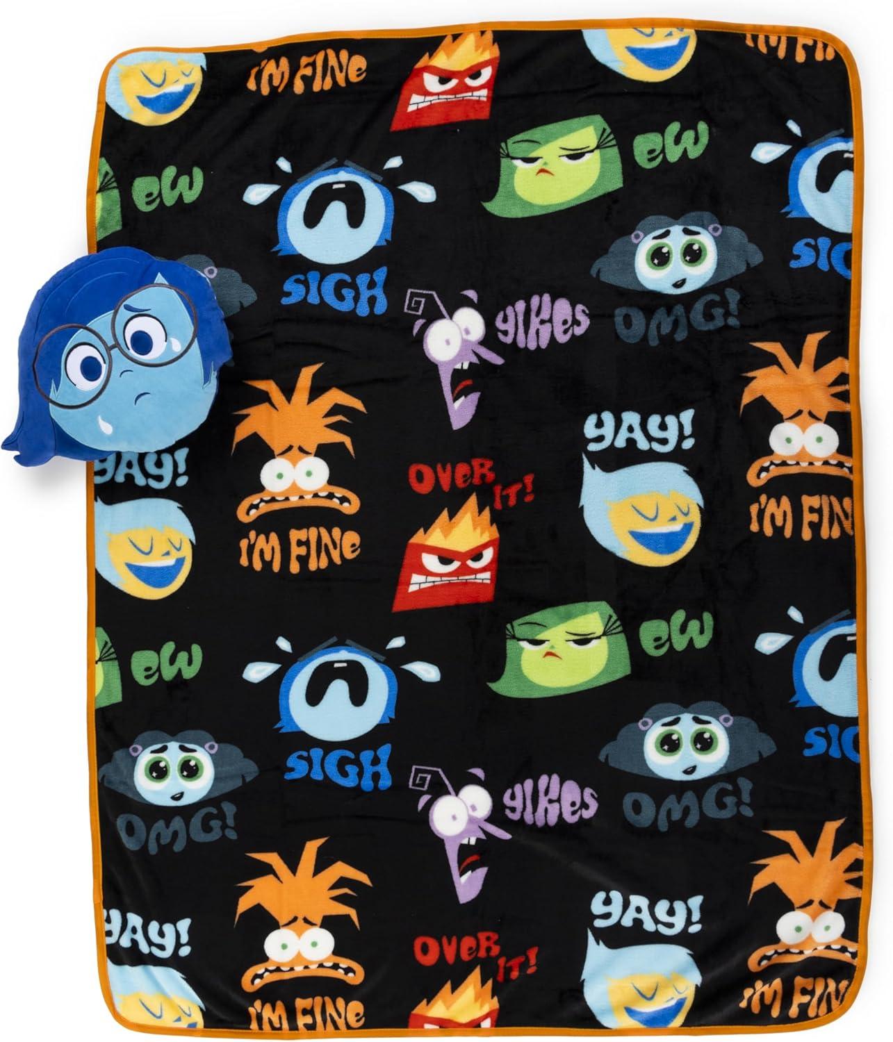 imageJay Franco Bluey amp Bingo Nogginz Set 40 x 50 Inch Lightweight Travel Throw Blanket amp Pillow Kids Super Soft 2 Piece Bedding SetBlack Sadness