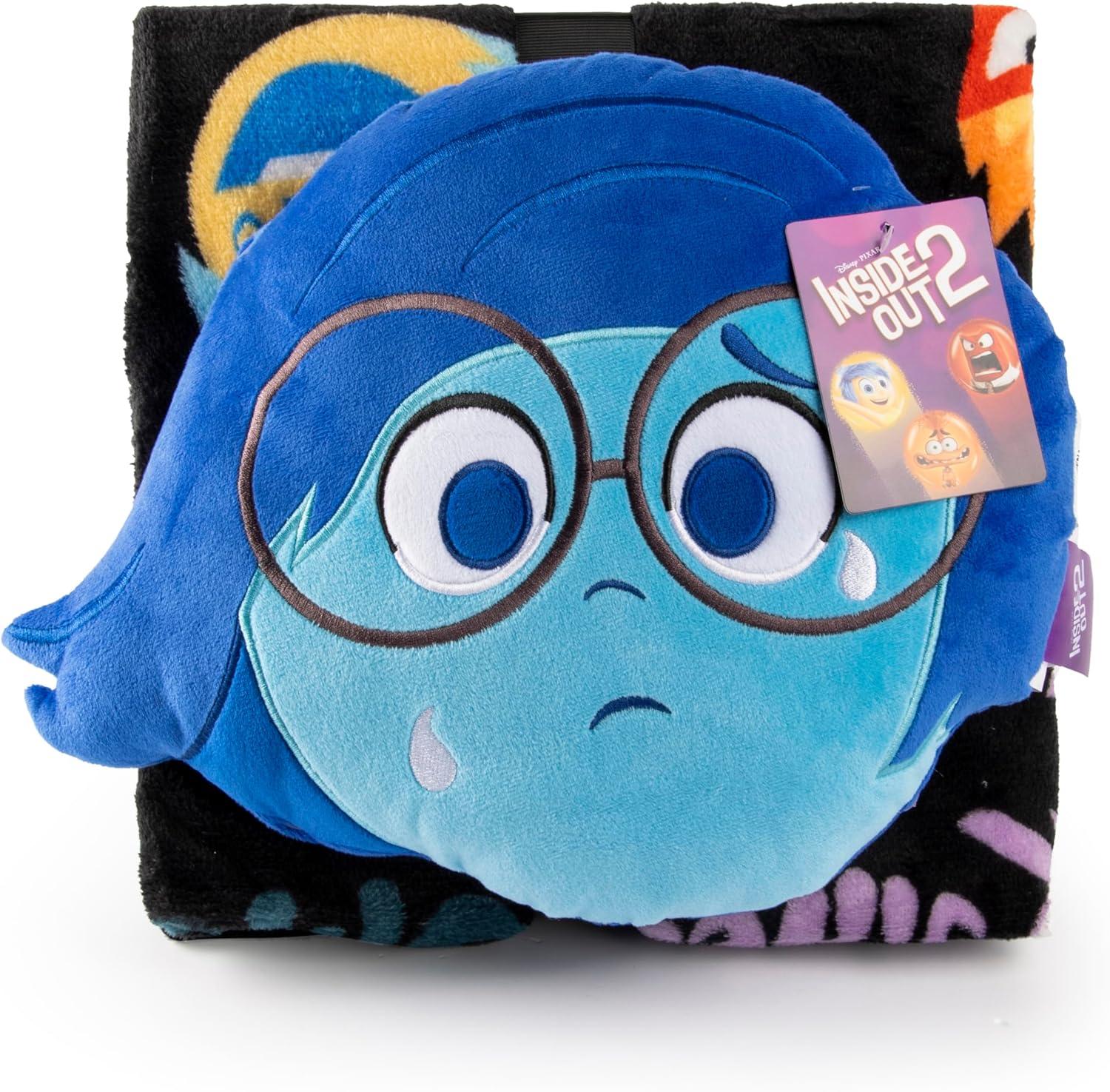 imageJay Franco Bluey amp Bingo Nogginz Set 40 x 50 Inch Lightweight Travel Throw Blanket amp Pillow Kids Super Soft 2 Piece Bedding SetBlack Sadness