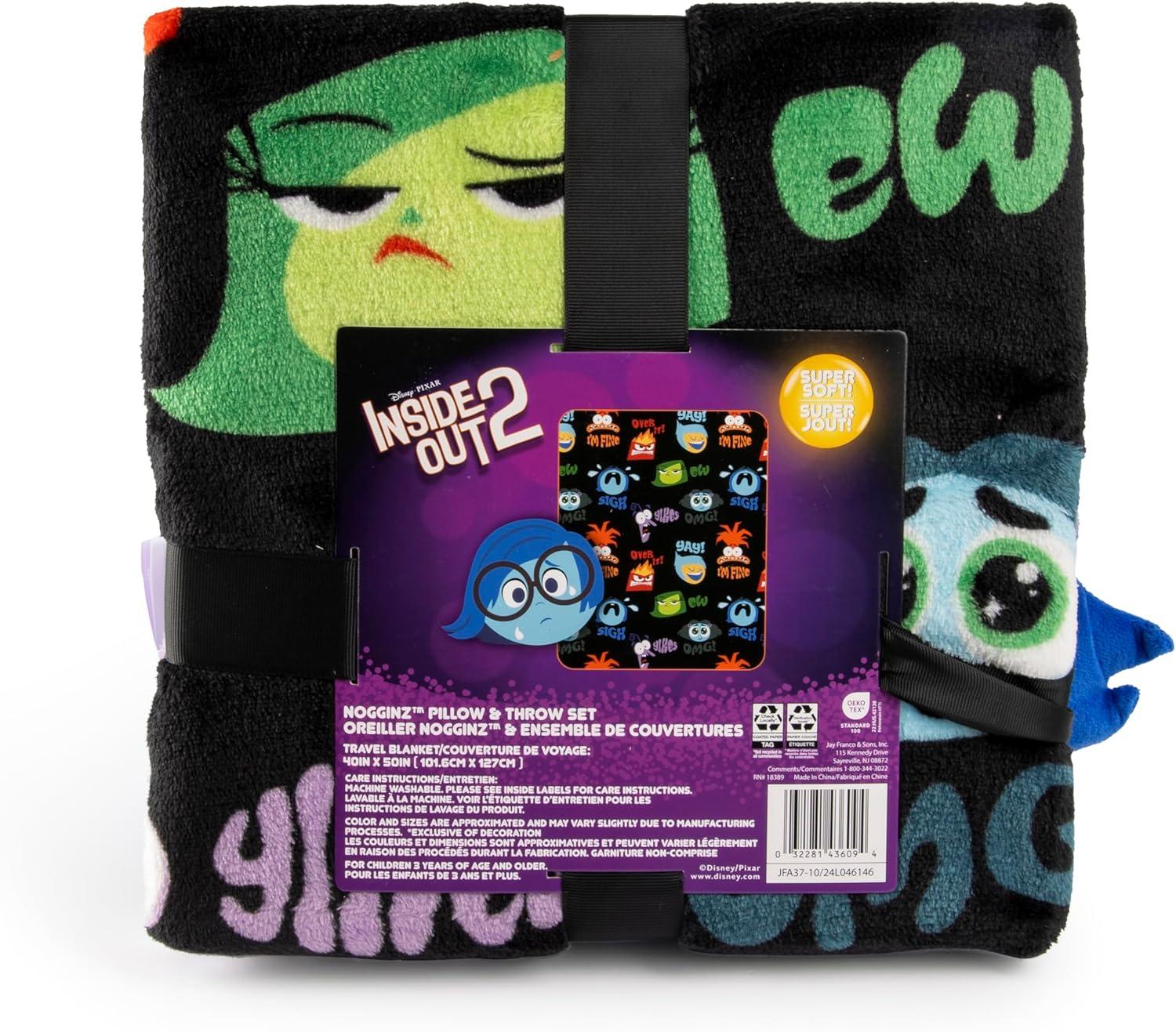 imageJay Franco Bluey amp Bingo Nogginz Set 40 x 50 Inch Lightweight Travel Throw Blanket amp Pillow Kids Super Soft 2 Piece Bedding SetBlack Sadness