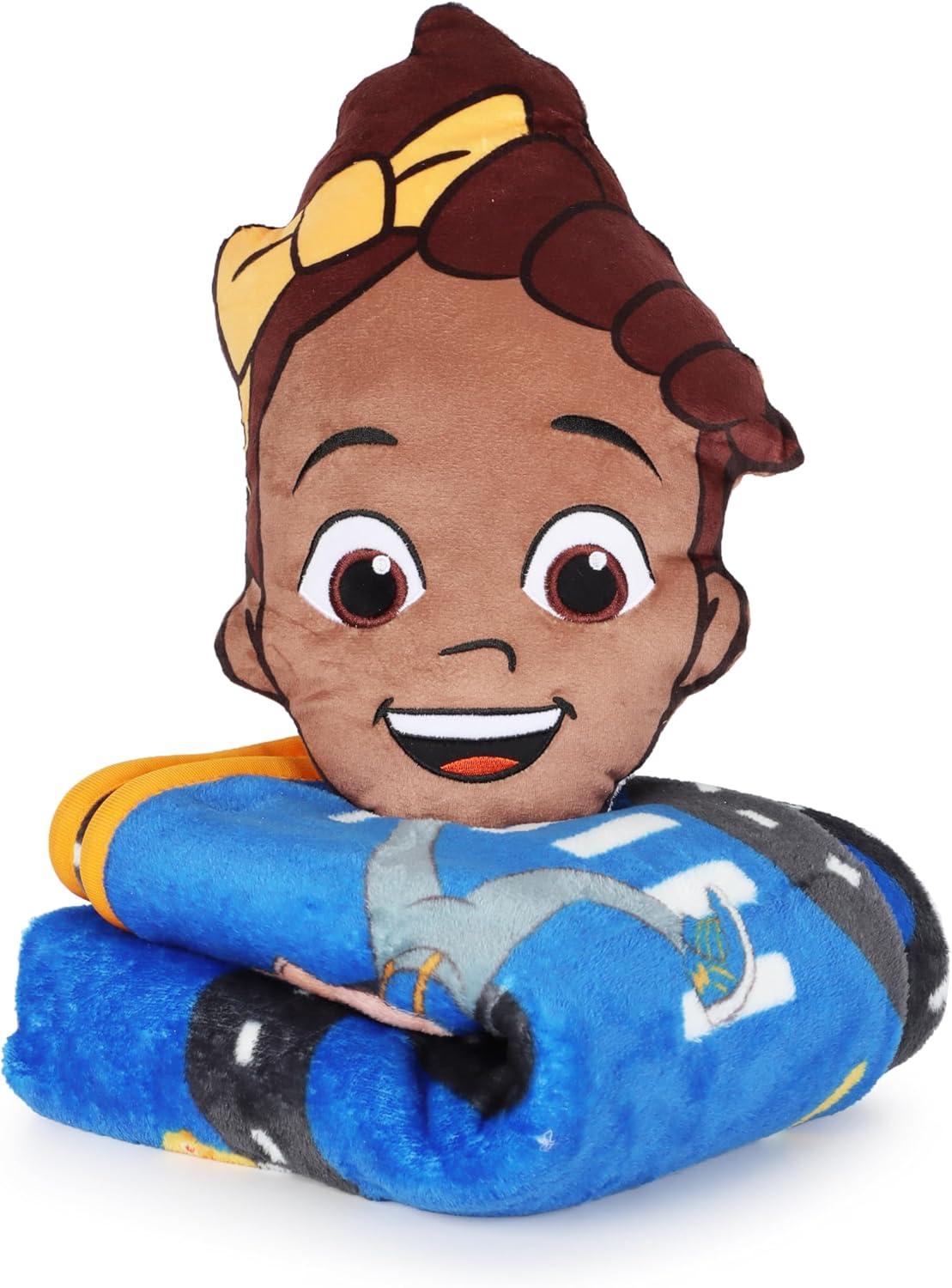 imageJay Franco Bluey amp Bingo Nogginz Set 40 x 50 Inch Lightweight Travel Throw Blanket amp Pillow Kids Super Soft 2 Piece Bedding SetBlue Blippi Meekah
