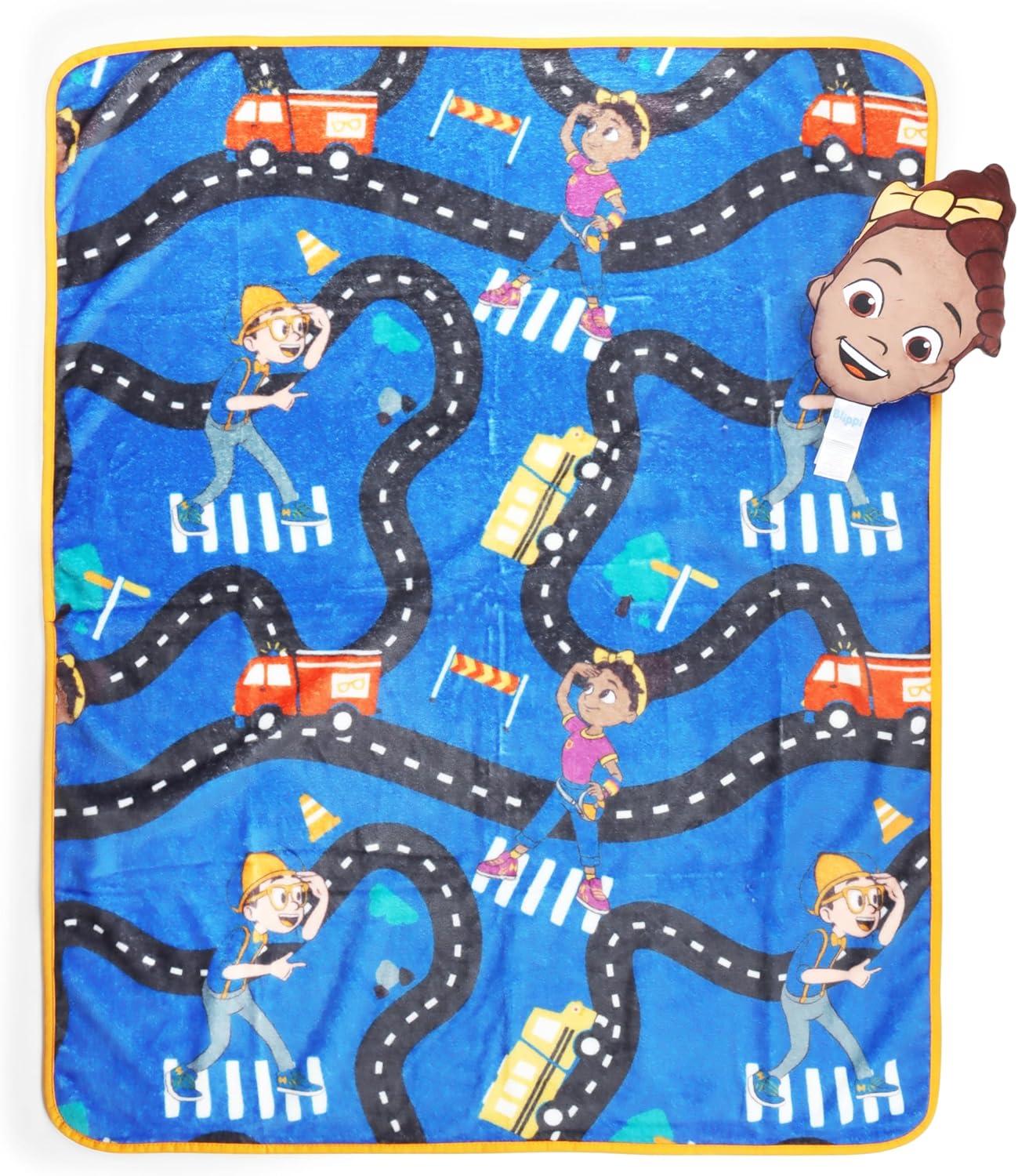 imageJay Franco Bluey amp Bingo Nogginz Set 40 x 50 Inch Lightweight Travel Throw Blanket amp Pillow Kids Super Soft 2 Piece Bedding SetBlue Blippi Meekah