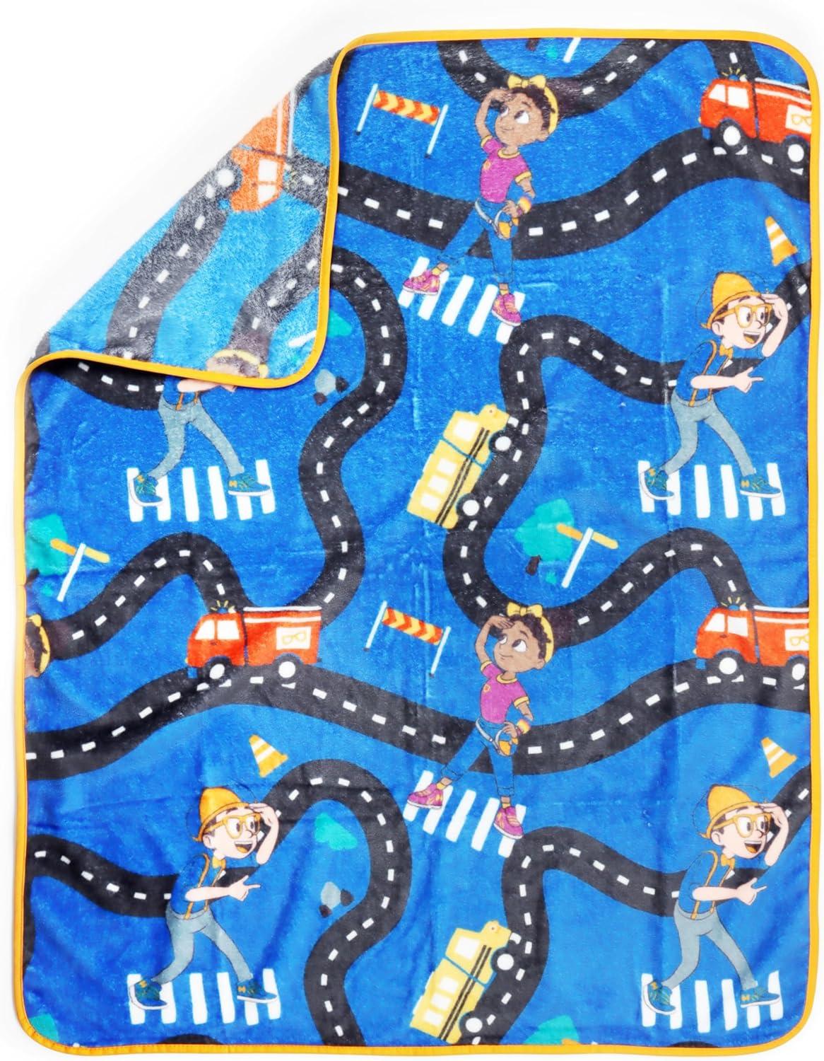 imageJay Franco Bluey amp Bingo Nogginz Set 40 x 50 Inch Lightweight Travel Throw Blanket amp Pillow Kids Super Soft 2 Piece Bedding SetBlue Blippi Meekah