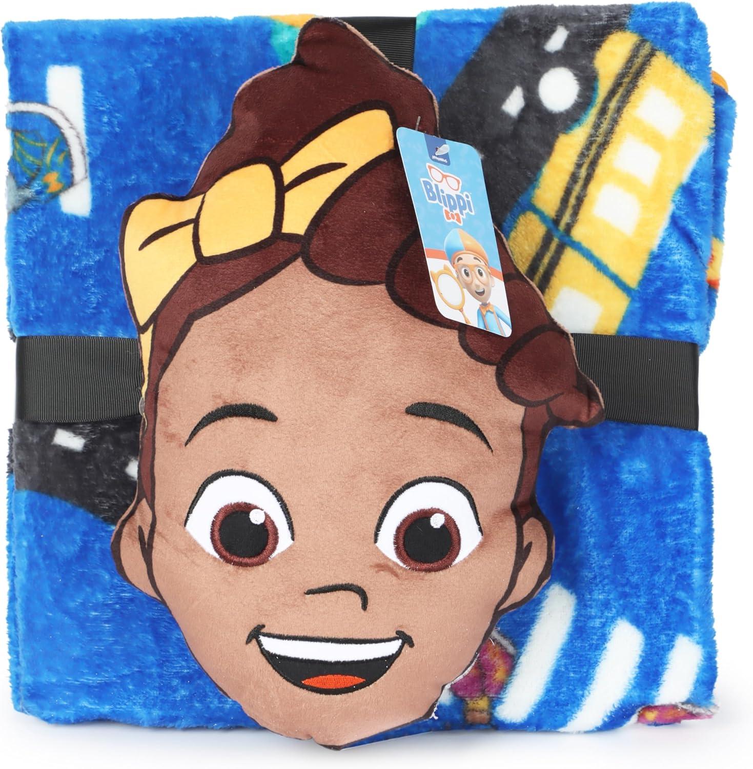 imageJay Franco Bluey amp Bingo Nogginz Set 40 x 50 Inch Lightweight Travel Throw Blanket amp Pillow Kids Super Soft 2 Piece Bedding SetBlue Blippi Meekah
