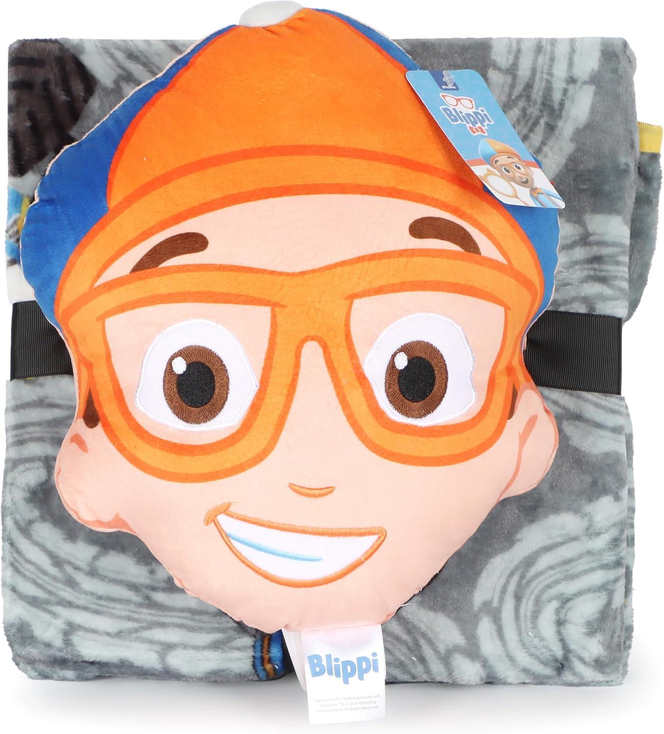 imageJay Franco Bluey amp Bingo Nogginz Set 40 x 50 Inch Lightweight Travel Throw Blanket amp Pillow Kids Super Soft 2 Piece Bedding SetGray Blippi