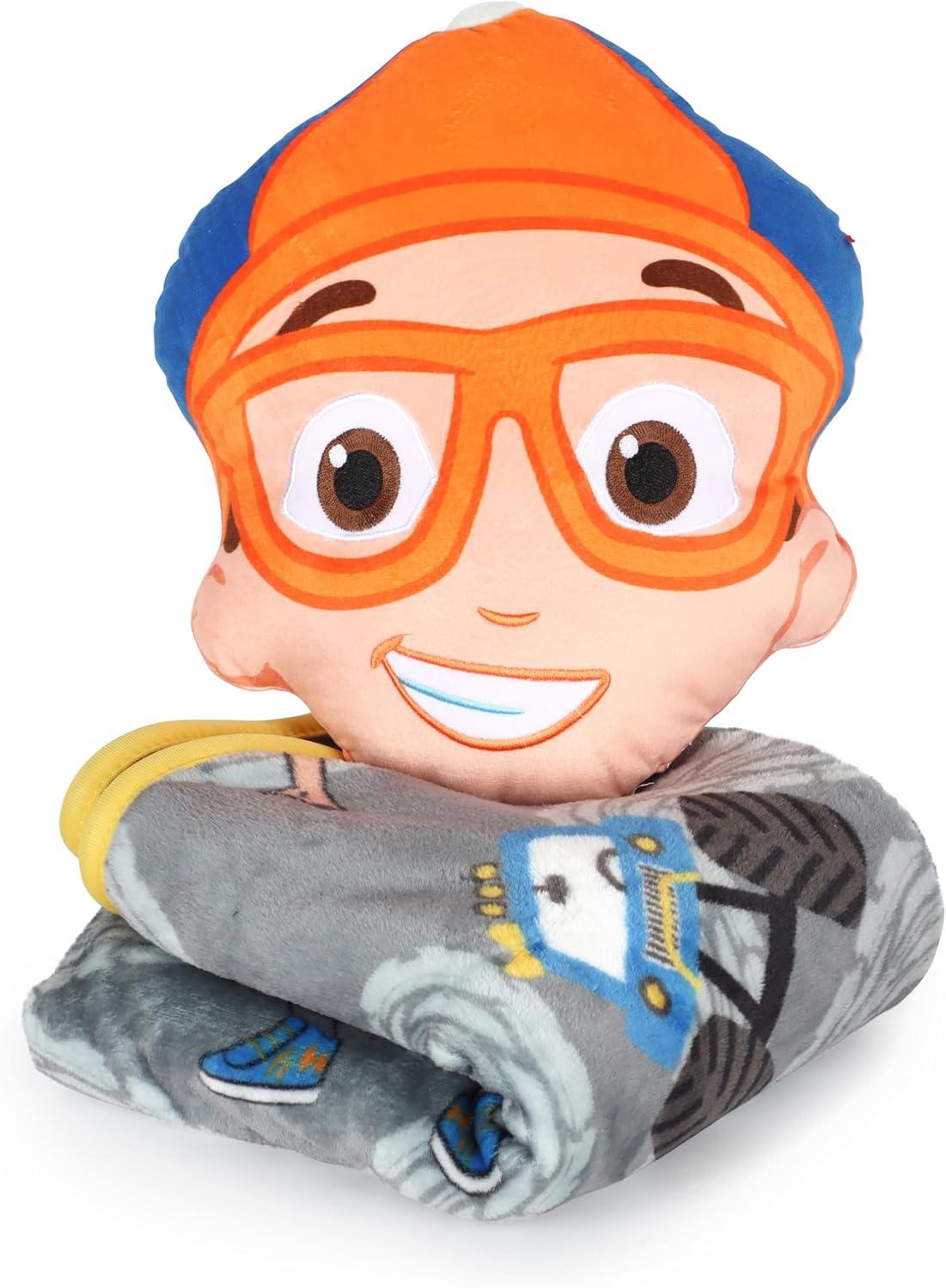 imageJay Franco Bluey amp Bingo Nogginz Set 40 x 50 Inch Lightweight Travel Throw Blanket amp Pillow Kids Super Soft 2 Piece Bedding SetGray Blippi