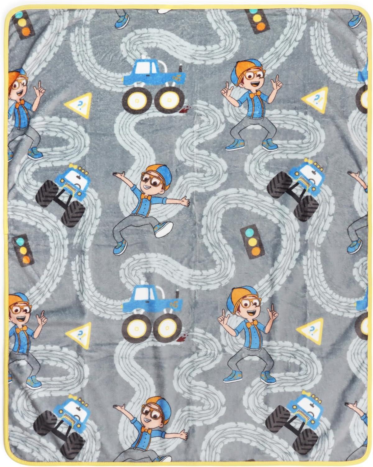 imageJay Franco Bluey amp Bingo Nogginz Set 40 x 50 Inch Lightweight Travel Throw Blanket amp Pillow Kids Super Soft 2 Piece Bedding SetGray Blippi