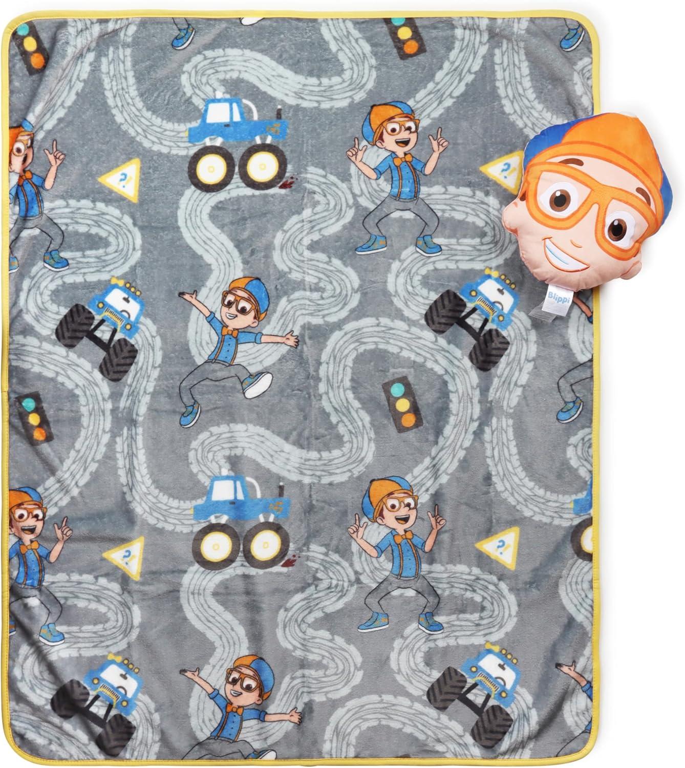 imageJay Franco Bluey amp Bingo Nogginz Set 40 x 50 Inch Lightweight Travel Throw Blanket amp Pillow Kids Super Soft 2 Piece Bedding SetGray Blippi