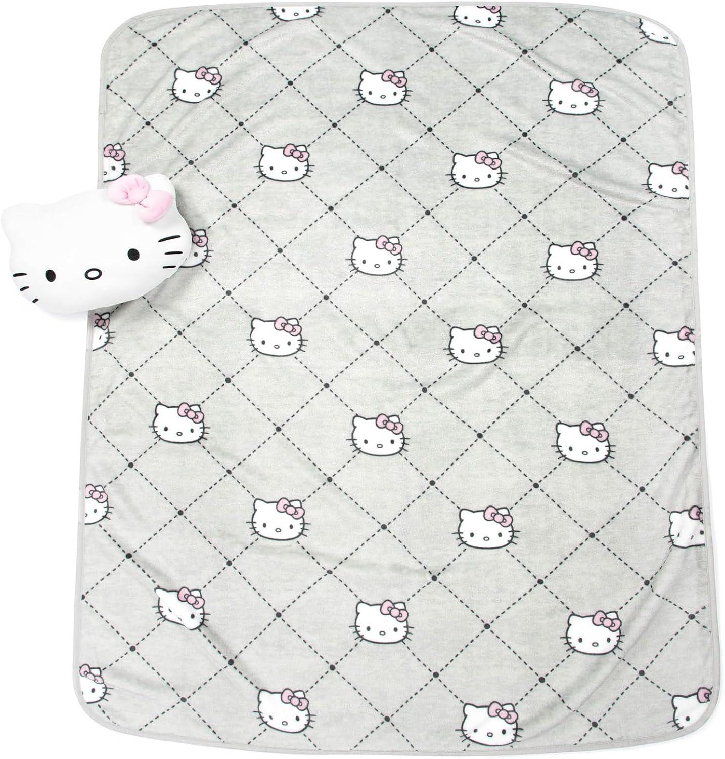 imageJay Franco Bluey amp Bingo Nogginz Set 40 x 50 Inch Lightweight Travel Throw Blanket amp Pillow Kids Super Soft 2 Piece Bedding SetGray Hello Kitty