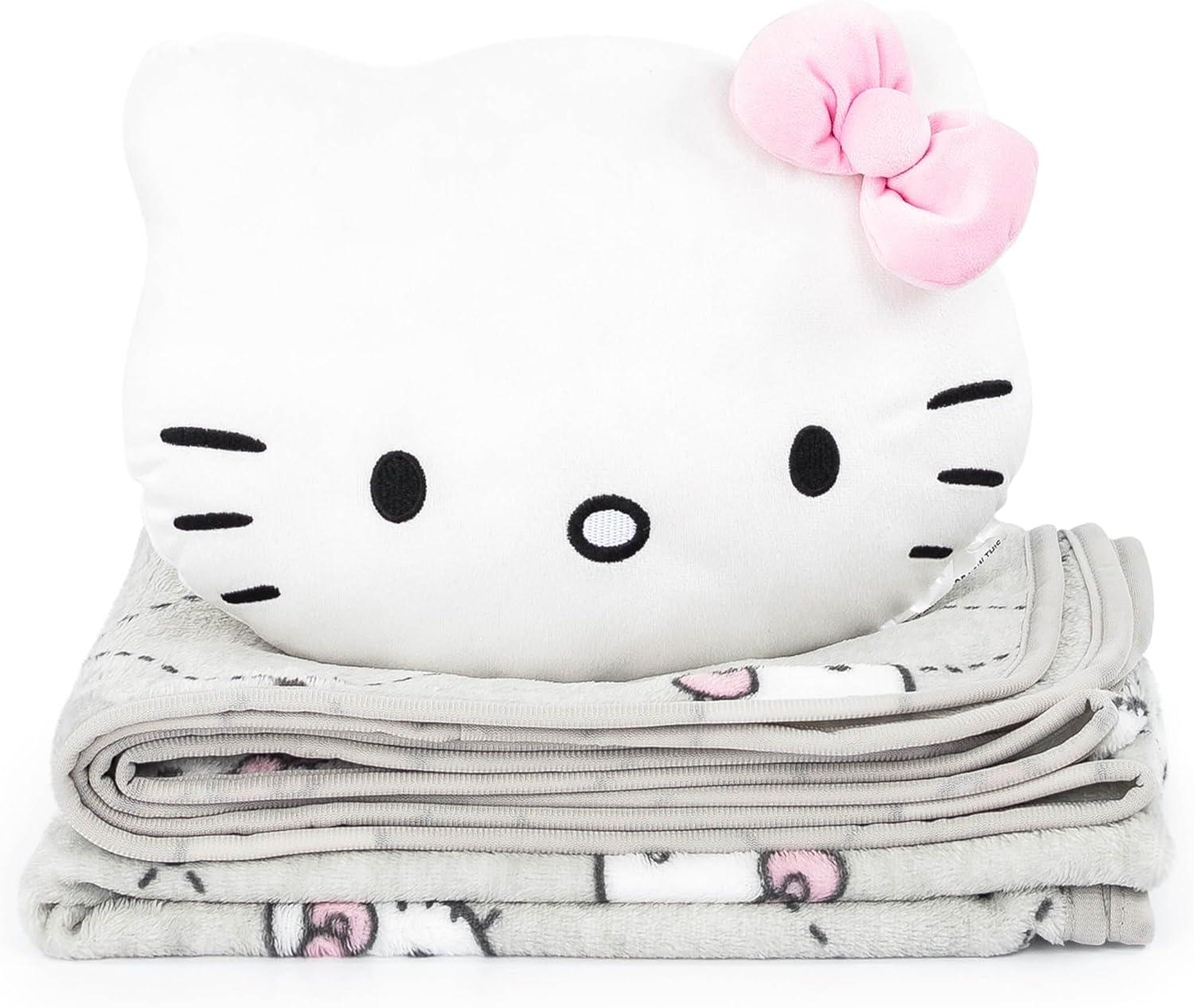 imageJay Franco Bluey amp Bingo Nogginz Set 40 x 50 Inch Lightweight Travel Throw Blanket amp Pillow Kids Super Soft 2 Piece Bedding SetGray Hello Kitty