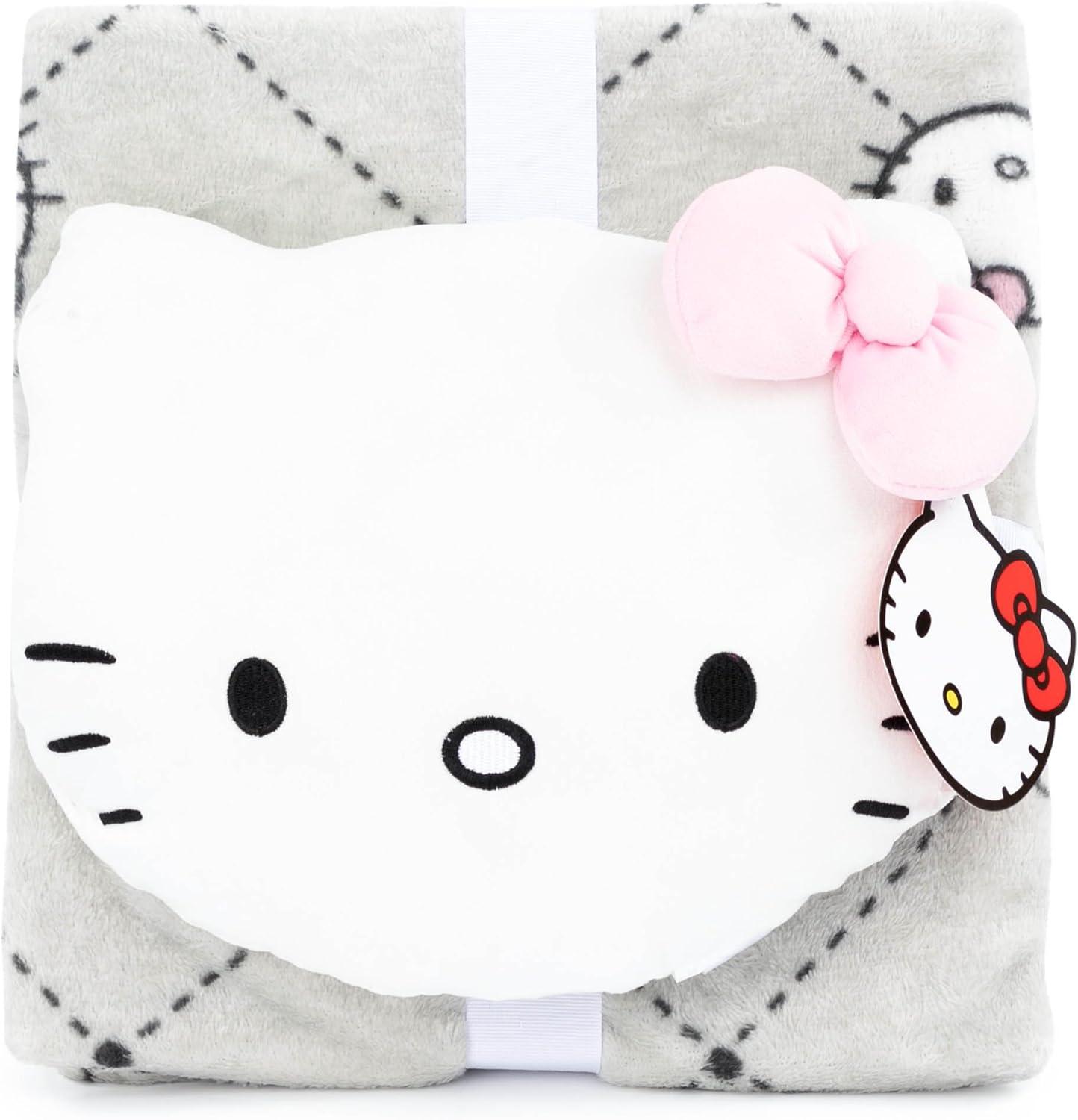 imageJay Franco Bluey amp Bingo Nogginz Set 40 x 50 Inch Lightweight Travel Throw Blanket amp Pillow Kids Super Soft 2 Piece Bedding SetGray Hello Kitty