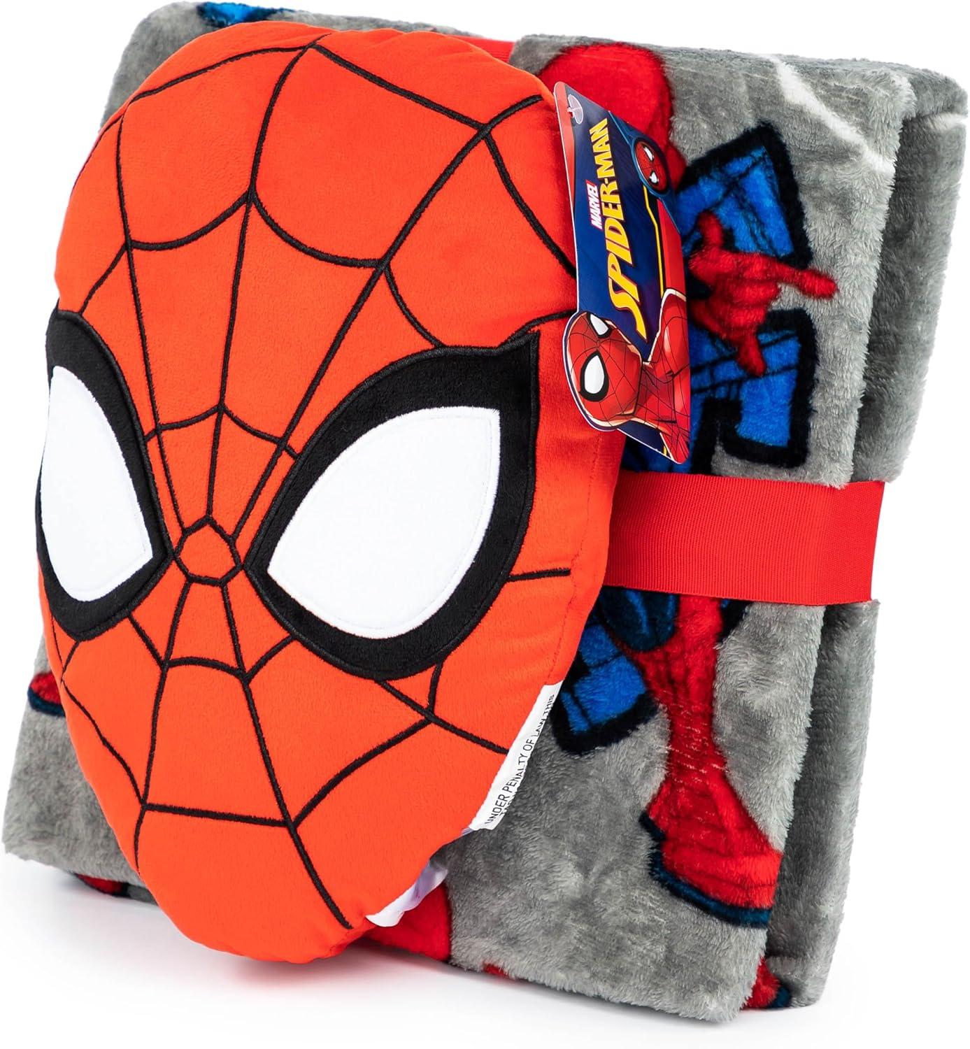 imageJay Franco Bluey amp Bingo Nogginz Set 40 x 50 Inch Lightweight Travel Throw Blanket amp Pillow Kids Super Soft 2 Piece Bedding SetGray Spiderman