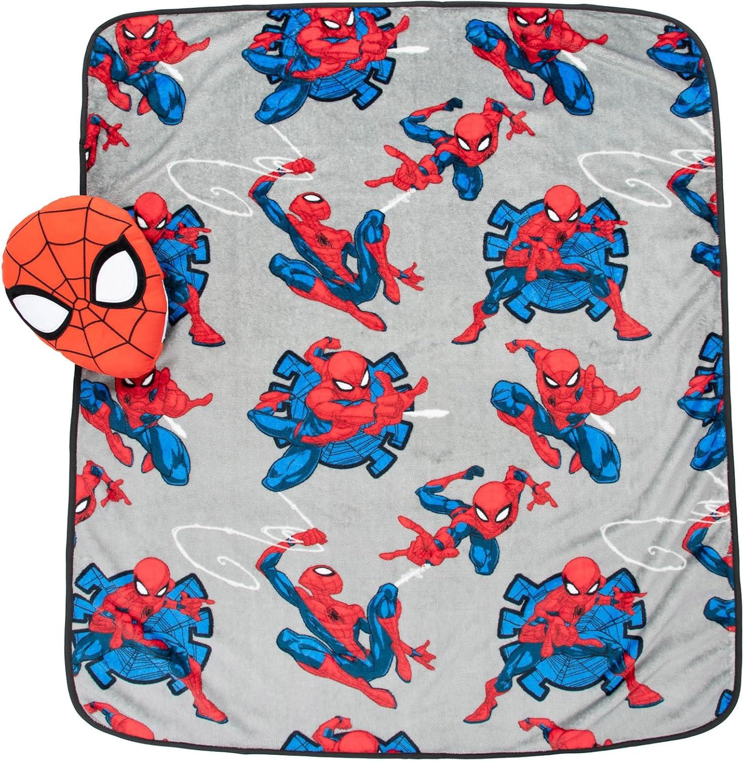 imageJay Franco Bluey amp Bingo Nogginz Set 40 x 50 Inch Lightweight Travel Throw Blanket amp Pillow Kids Super Soft 2 Piece Bedding SetGray Spiderman