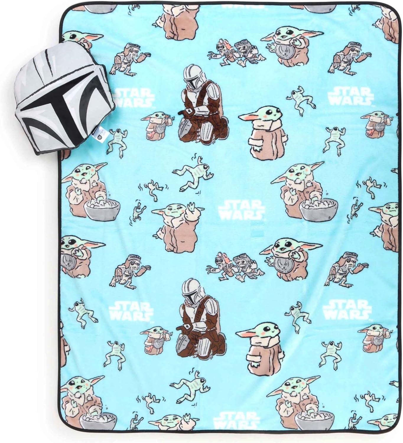 imageJay Franco Bluey amp Bingo Nogginz Set 40 x 50 Inch Lightweight Travel Throw Blanket amp Pillow Kids Super Soft 2 Piece Bedding SetGray the Mandalorian