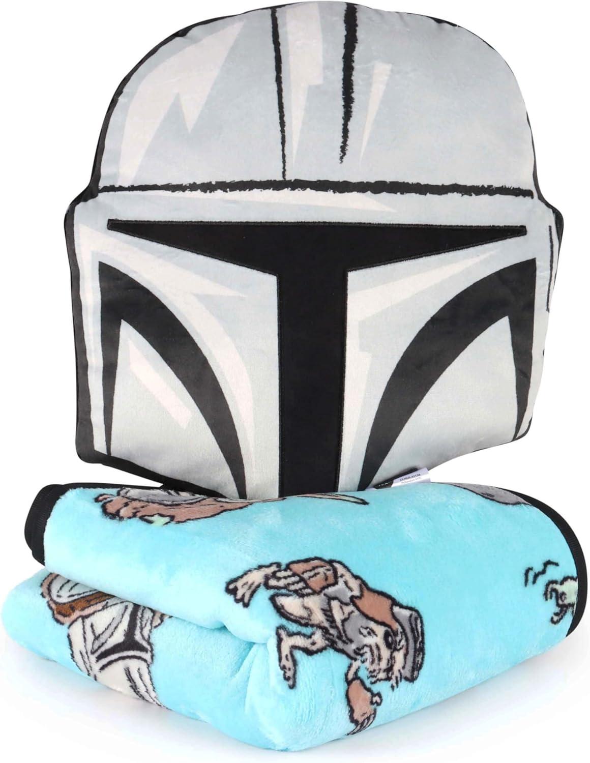 imageJay Franco Bluey amp Bingo Nogginz Set 40 x 50 Inch Lightweight Travel Throw Blanket amp Pillow Kids Super Soft 2 Piece Bedding SetGray the Mandalorian