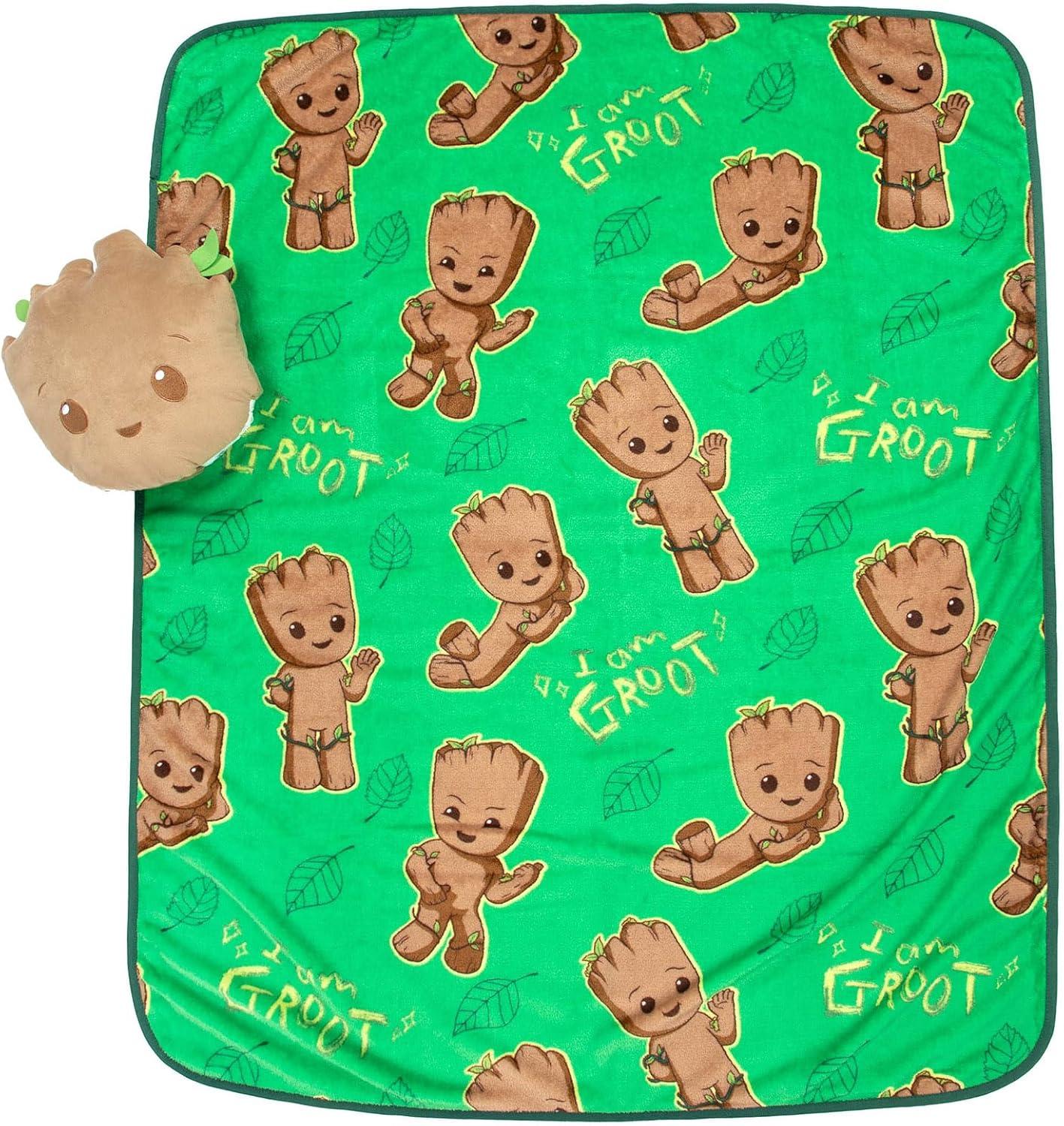 imageJay Franco Bluey amp Bingo Nogginz Set 40 x 50 Inch Lightweight Travel Throw Blanket amp Pillow Kids Super Soft 2 Piece Bedding SetGreen Groot