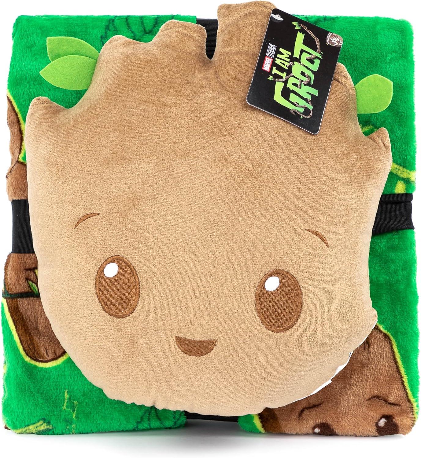 imageJay Franco Bluey amp Bingo Nogginz Set 40 x 50 Inch Lightweight Travel Throw Blanket amp Pillow Kids Super Soft 2 Piece Bedding SetGreen Groot