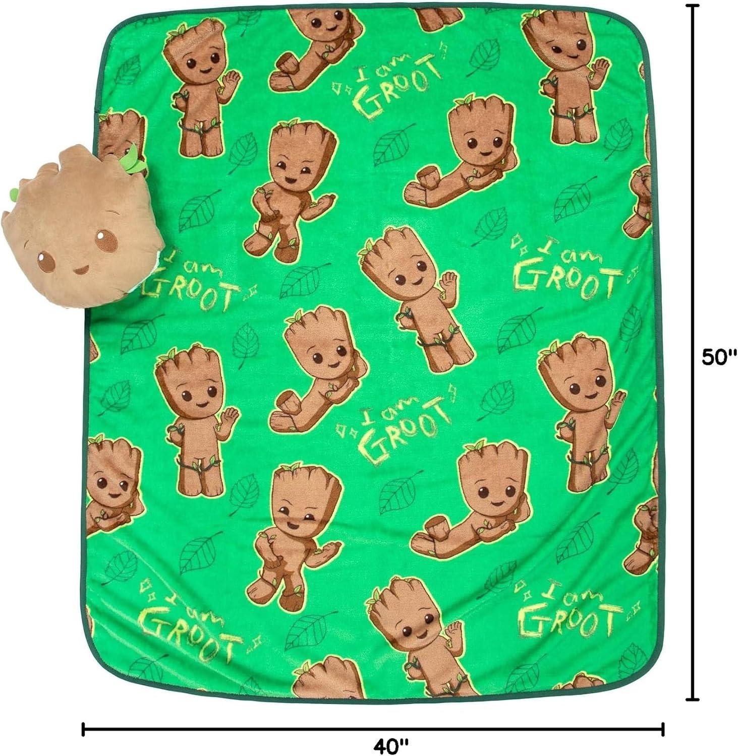 imageJay Franco Bluey amp Bingo Nogginz Set 40 x 50 Inch Lightweight Travel Throw Blanket amp Pillow Kids Super Soft 2 Piece Bedding SetGreen Groot