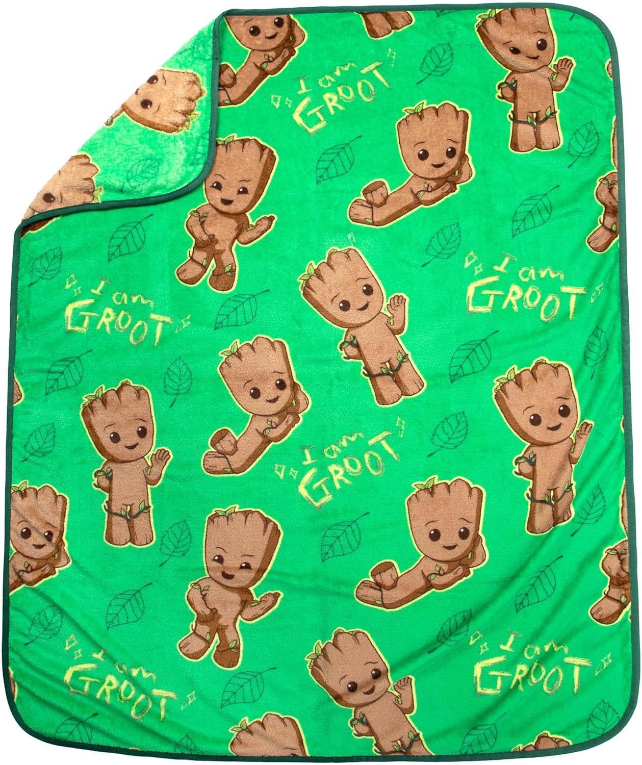 imageJay Franco Bluey amp Bingo Nogginz Set 40 x 50 Inch Lightweight Travel Throw Blanket amp Pillow Kids Super Soft 2 Piece Bedding SetGreen Groot