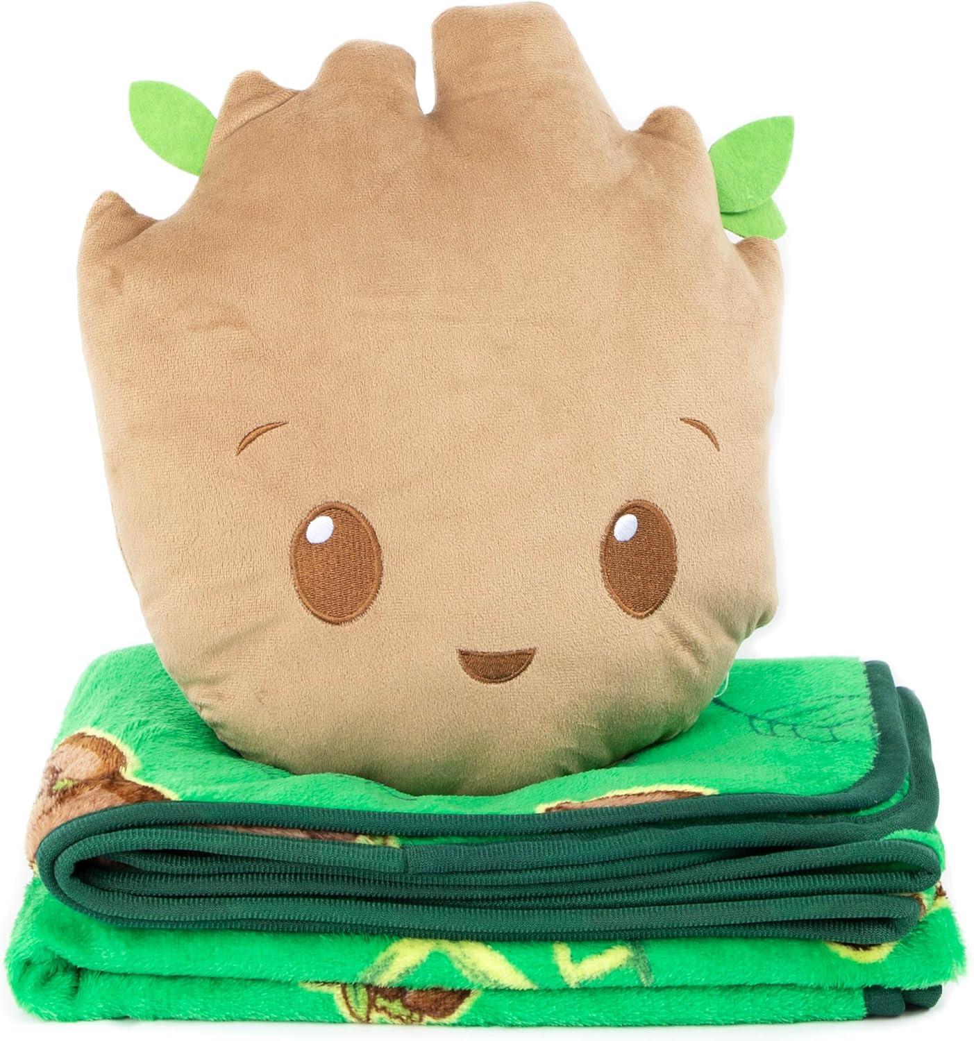 imageJay Franco Bluey amp Bingo Nogginz Set 40 x 50 Inch Lightweight Travel Throw Blanket amp Pillow Kids Super Soft 2 Piece Bedding SetGreen Groot