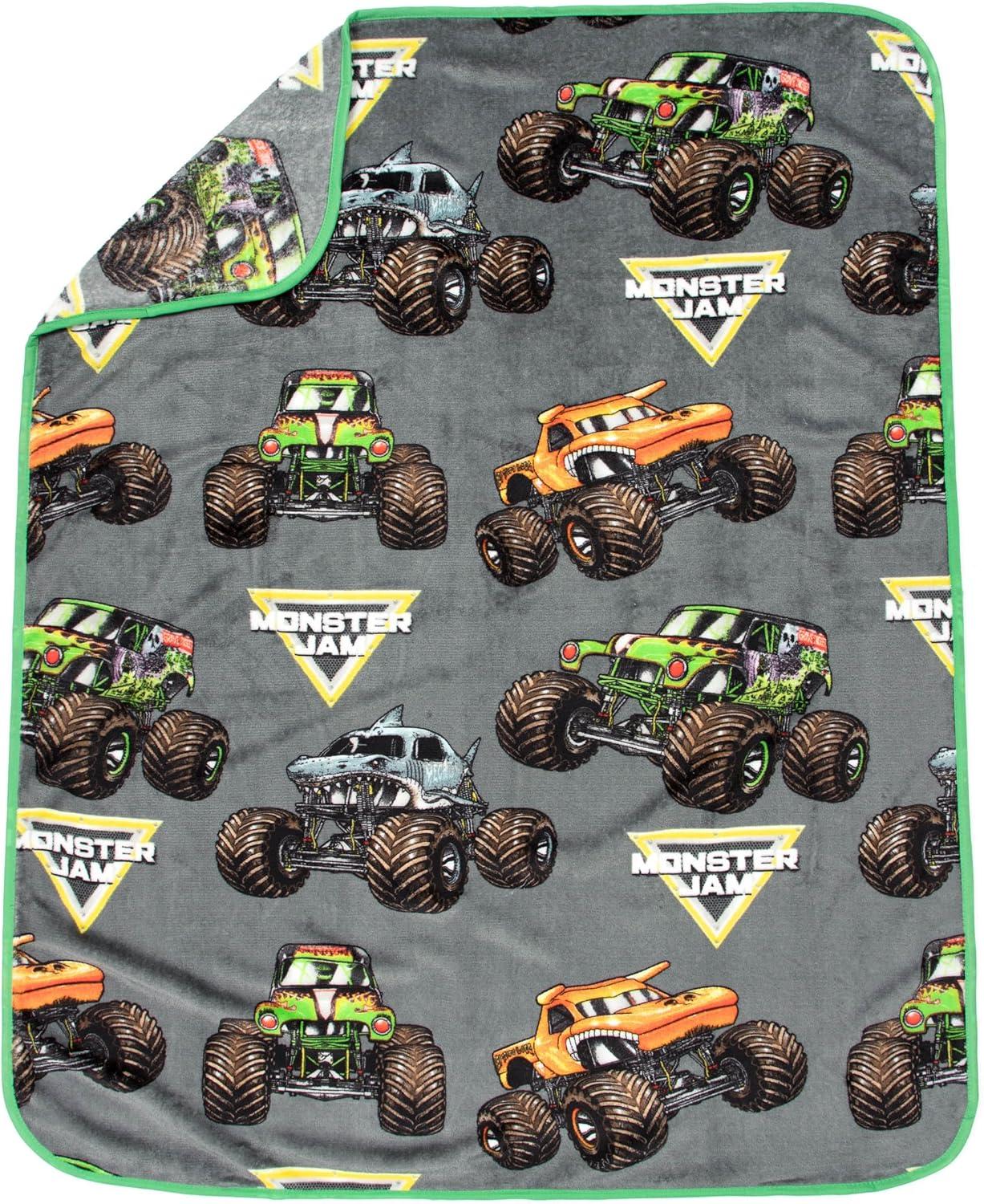 imageJay Franco Bluey amp Bingo Nogginz Set 40 x 50 Inch Lightweight Travel Throw Blanket amp Pillow Kids Super Soft 2 Piece Bedding SetMulti Monster Jam