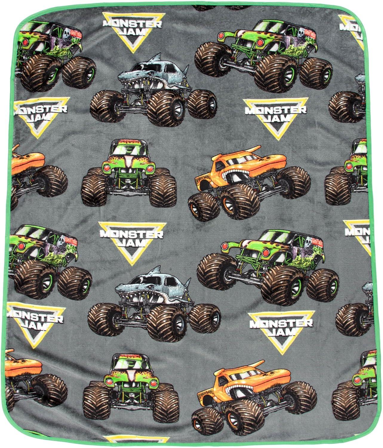 imageJay Franco Bluey amp Bingo Nogginz Set 40 x 50 Inch Lightweight Travel Throw Blanket amp Pillow Kids Super Soft 2 Piece Bedding SetMulti Monster Jam