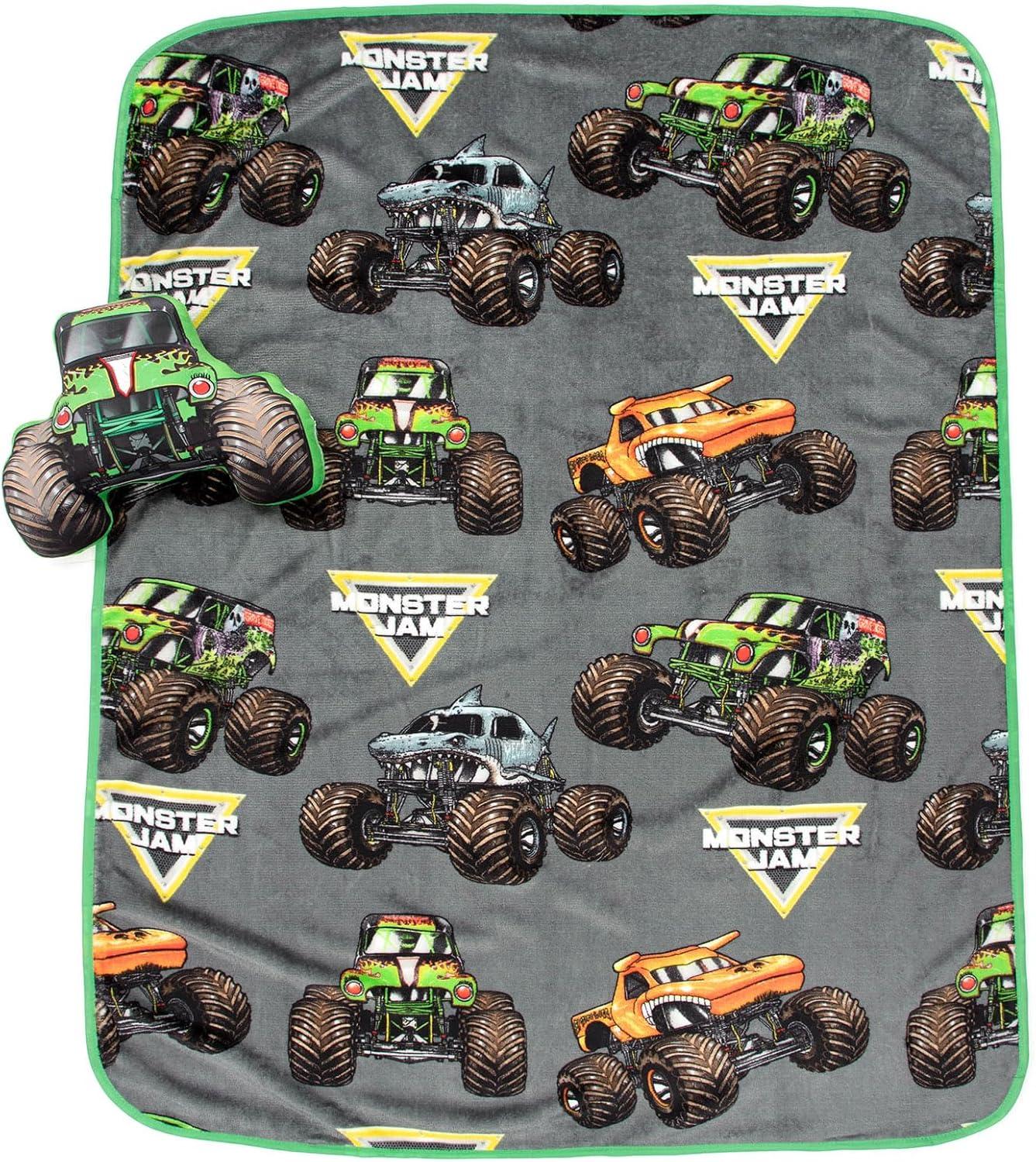 imageJay Franco Bluey amp Bingo Nogginz Set 40 x 50 Inch Lightweight Travel Throw Blanket amp Pillow Kids Super Soft 2 Piece Bedding SetMulti Monster Jam