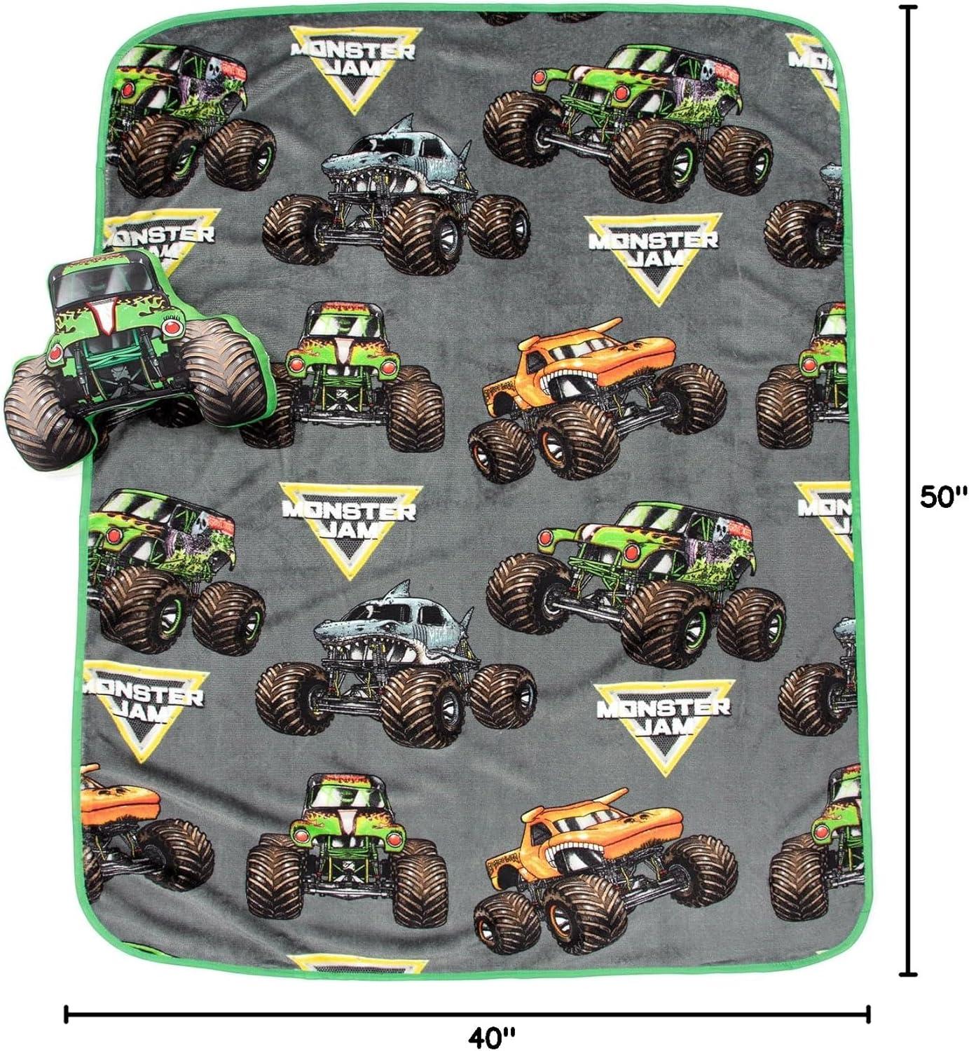imageJay Franco Bluey amp Bingo Nogginz Set 40 x 50 Inch Lightweight Travel Throw Blanket amp Pillow Kids Super Soft 2 Piece Bedding SetMulti Monster Jam