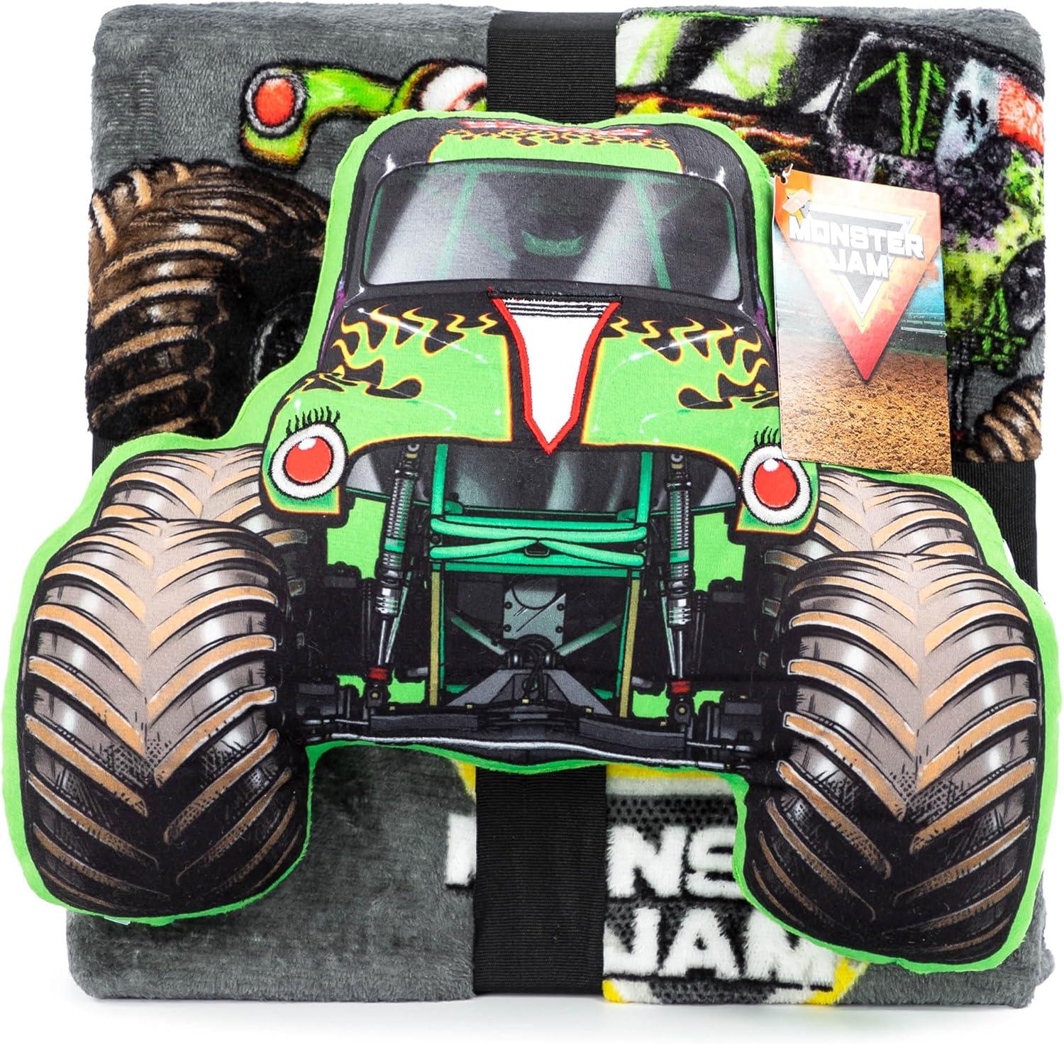 imageJay Franco Bluey amp Bingo Nogginz Set 40 x 50 Inch Lightweight Travel Throw Blanket amp Pillow Kids Super Soft 2 Piece Bedding SetMulti Monster Jam