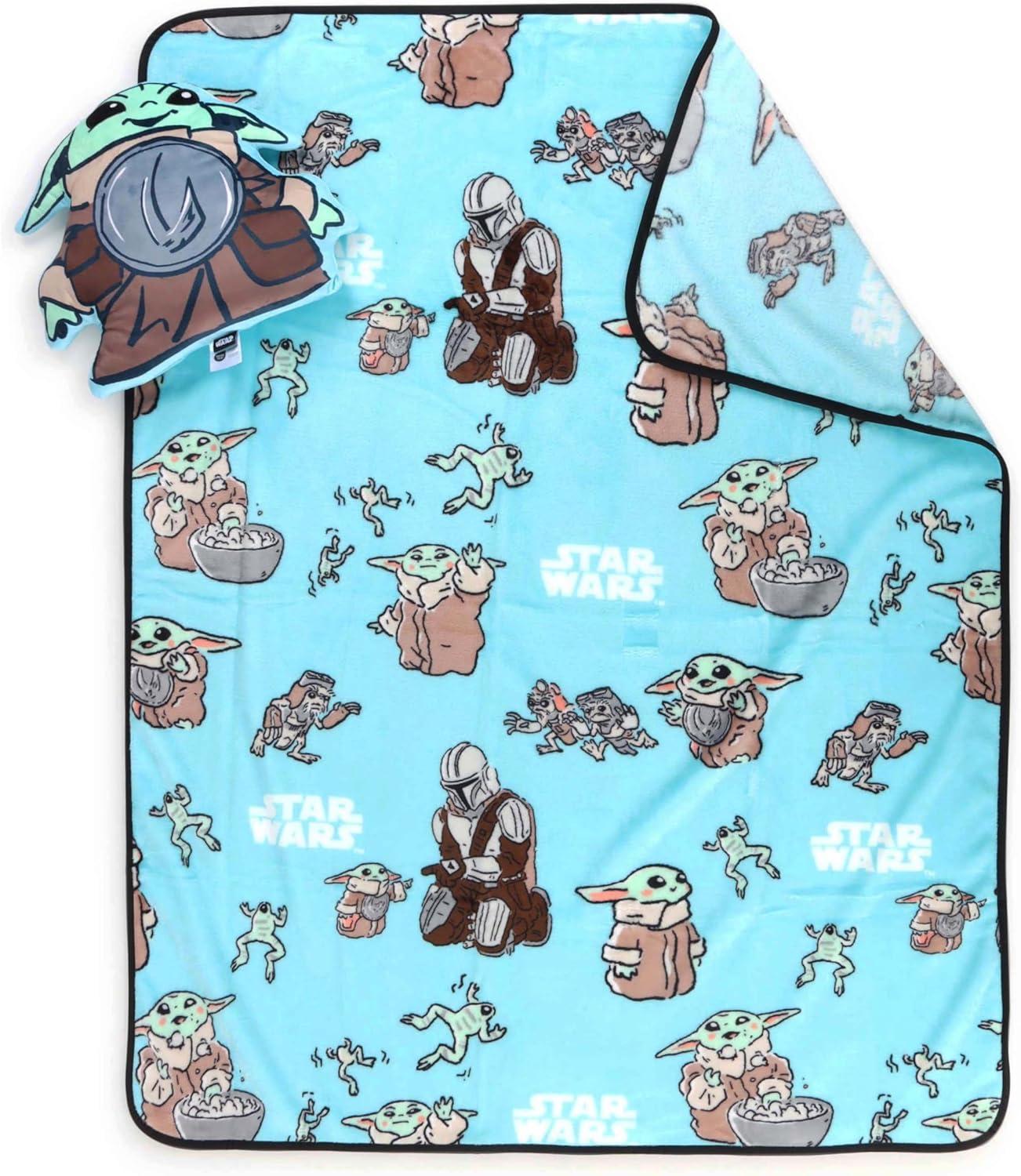 imageJay Franco Bluey amp Bingo Nogginz Set 40 x 50 Inch Lightweight Travel Throw Blanket amp Pillow Kids Super Soft 2 Piece Bedding SetMulti the Mandalorian
