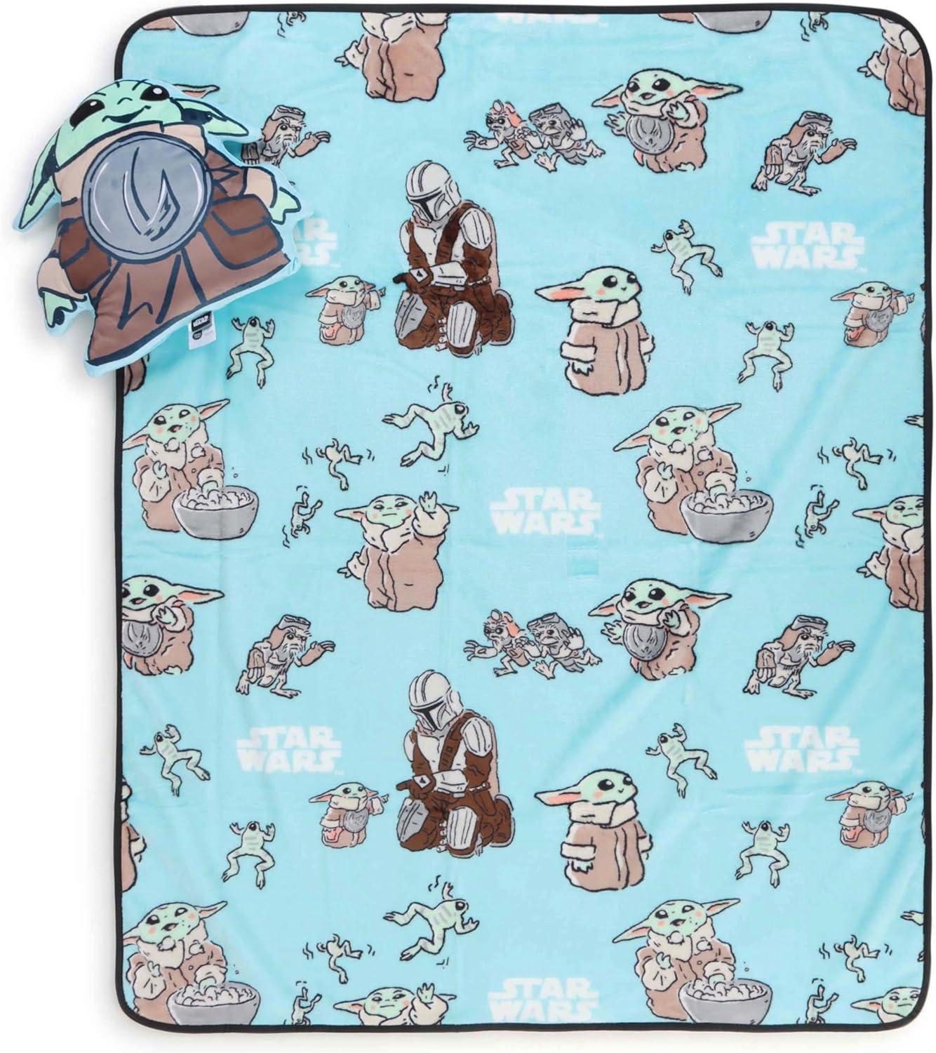 imageJay Franco Bluey amp Bingo Nogginz Set 40 x 50 Inch Lightweight Travel Throw Blanket amp Pillow Kids Super Soft 2 Piece Bedding SetMulti the Mandalorian