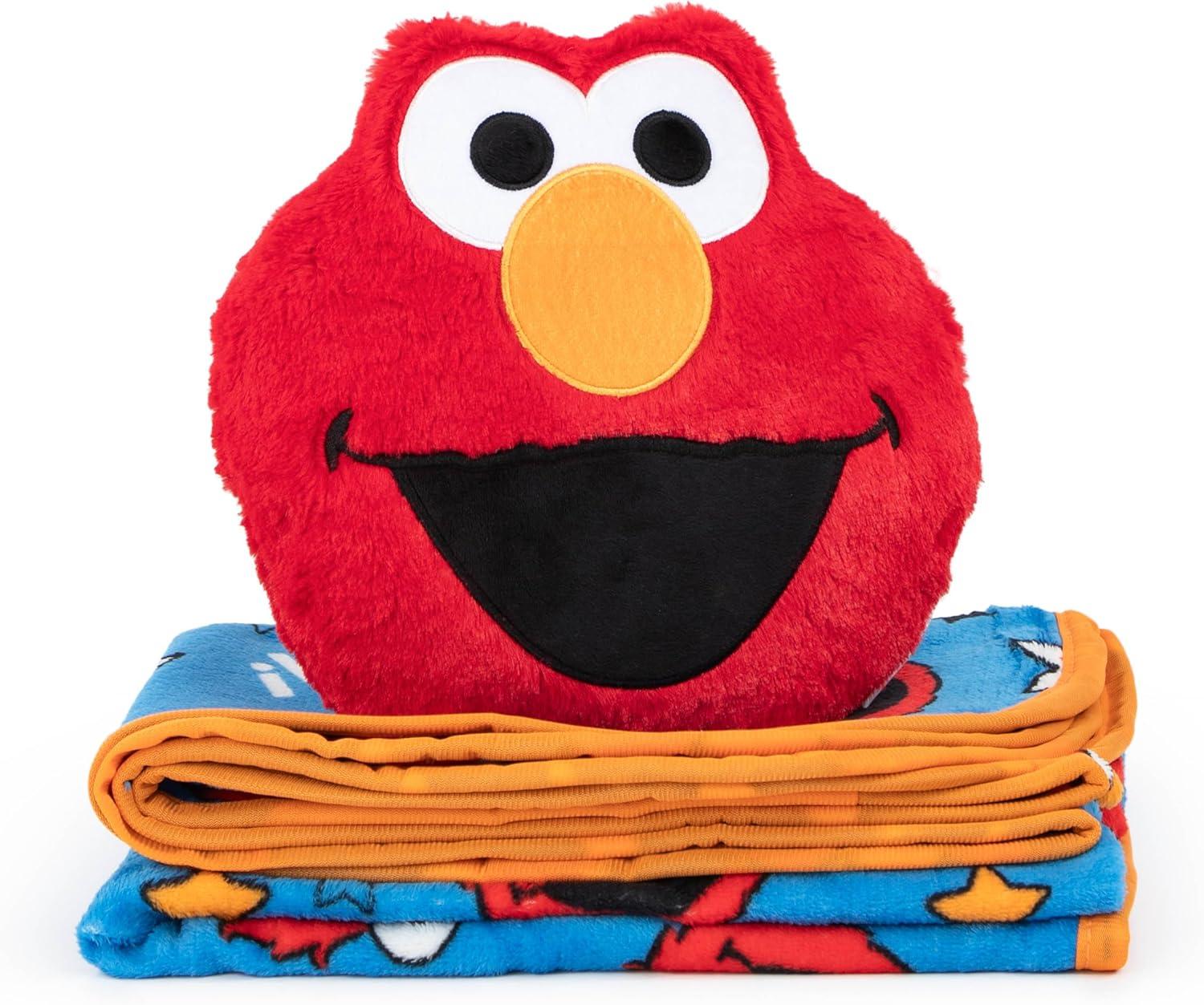 imageJay Franco Bluey amp Bingo Nogginz Set 40 x 50 Inch Lightweight Travel Throw Blanket amp Pillow Kids Super Soft 2 Piece Bedding SetSesame Street