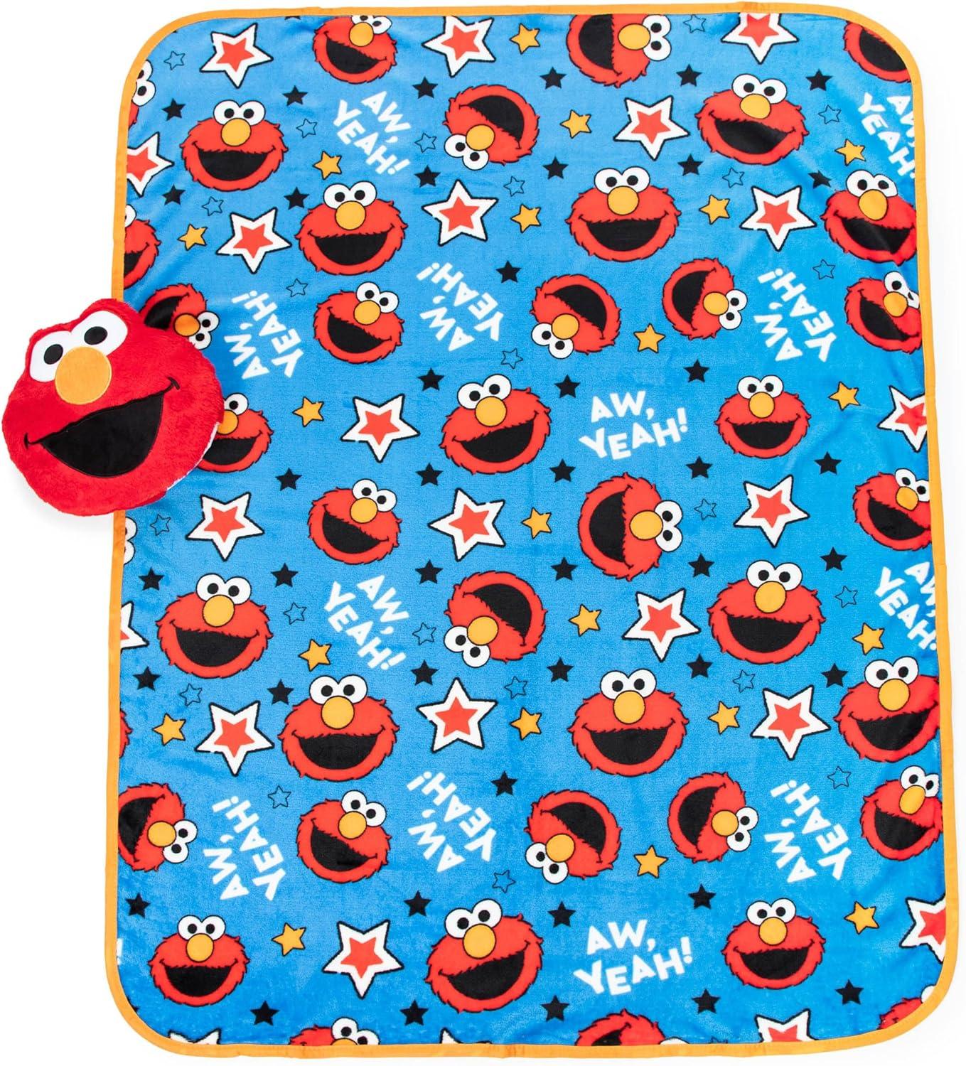 imageJay Franco Bluey amp Bingo Nogginz Set 40 x 50 Inch Lightweight Travel Throw Blanket amp Pillow Kids Super Soft 2 Piece Bedding SetSesame Street
