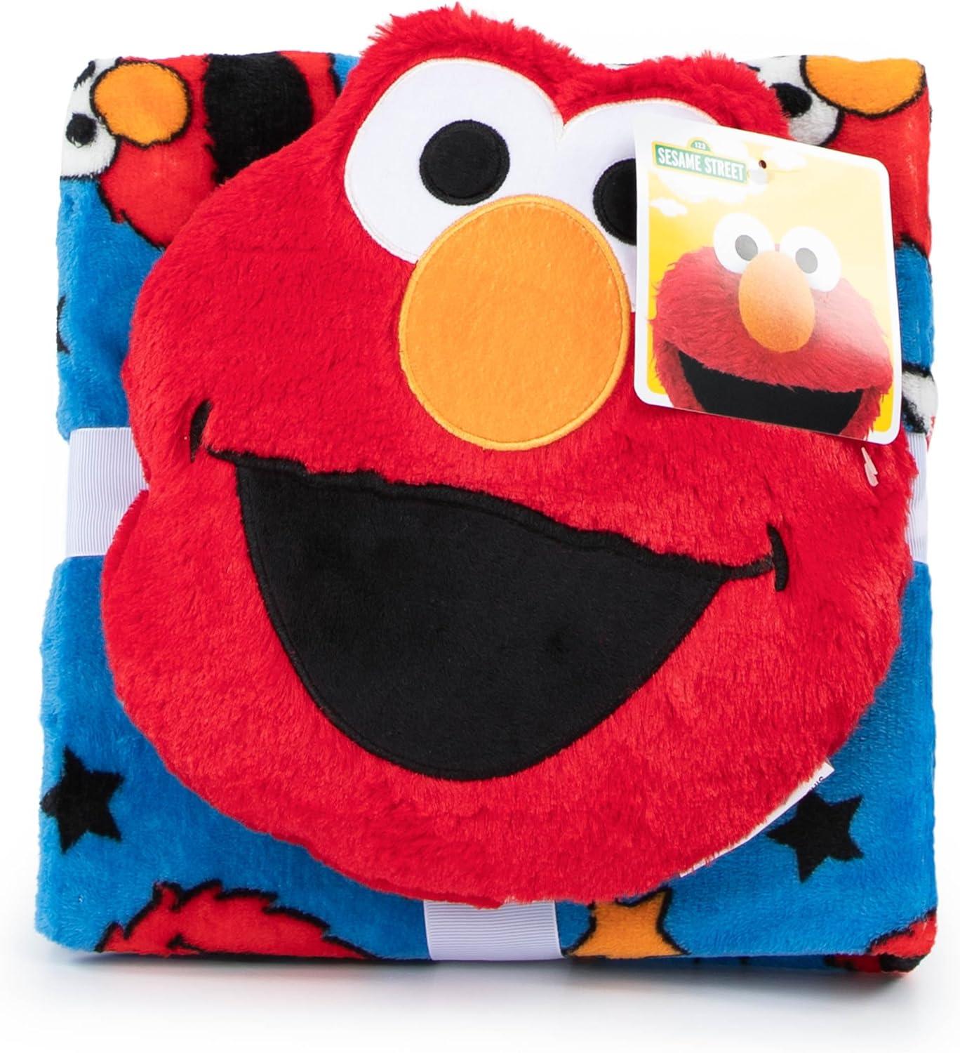 imageJay Franco Bluey amp Bingo Nogginz Set 40 x 50 Inch Lightweight Travel Throw Blanket amp Pillow Kids Super Soft 2 Piece Bedding SetSesame Street