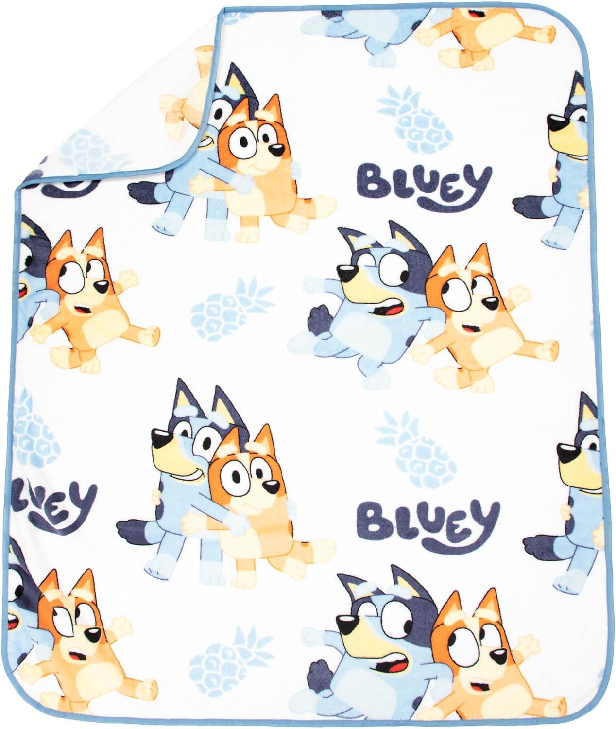 imageJay Franco Bluey amp Bingo Nogginz Set 40 x 50 Inch Lightweight Travel Throw Blanket amp Pillow Kids Super Soft 2 Piece Bedding SetWhite Bluey