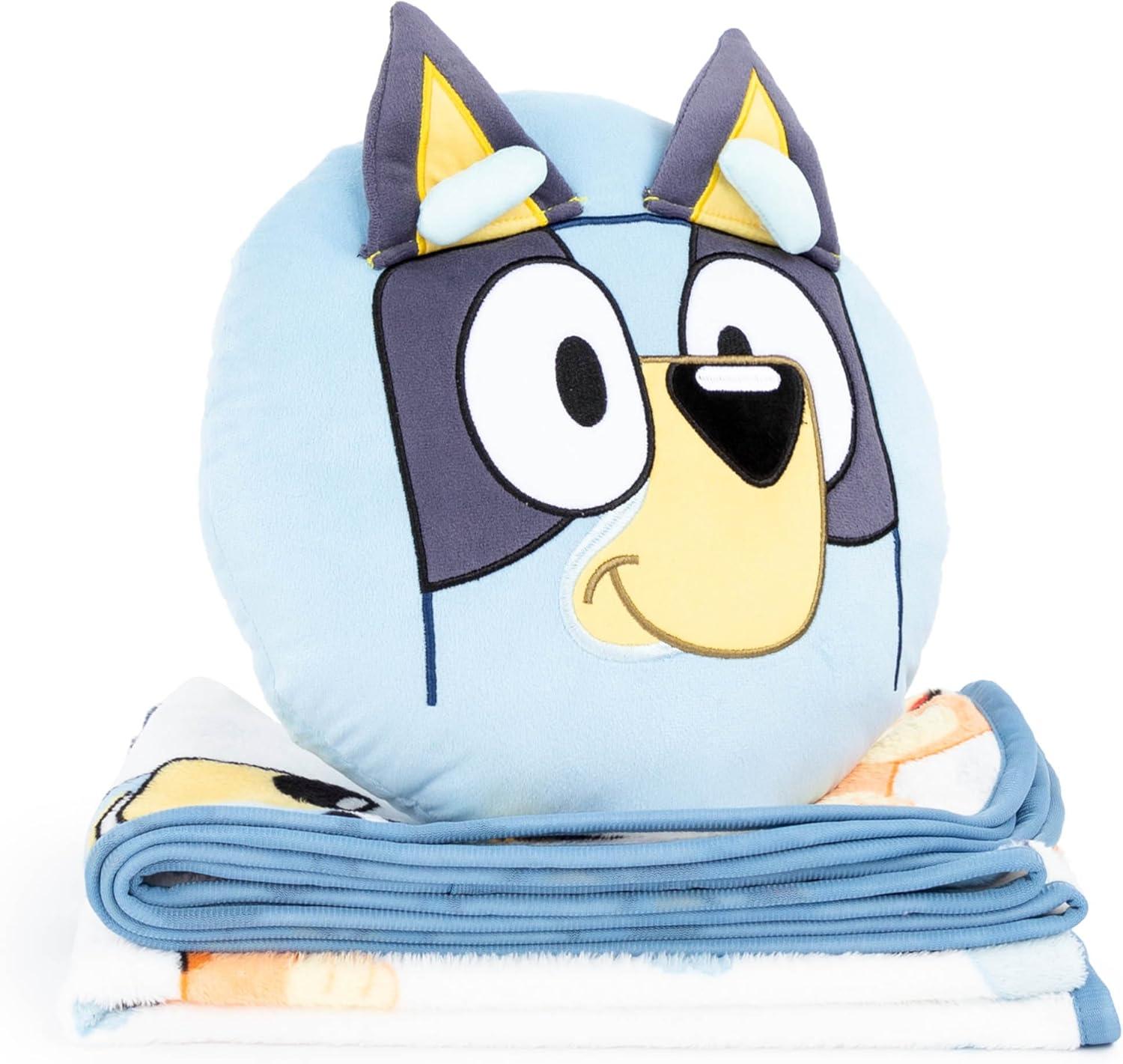 imageJay Franco Bluey amp Bingo Nogginz Set 40 x 50 Inch Lightweight Travel Throw Blanket amp Pillow Kids Super Soft 2 Piece Bedding SetWhite Bluey