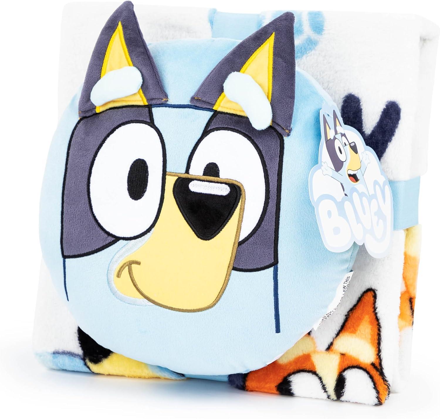 imageJay Franco Bluey amp Bingo Nogginz Set 40 x 50 Inch Lightweight Travel Throw Blanket amp Pillow Kids Super Soft 2 Piece Bedding SetWhite Bluey