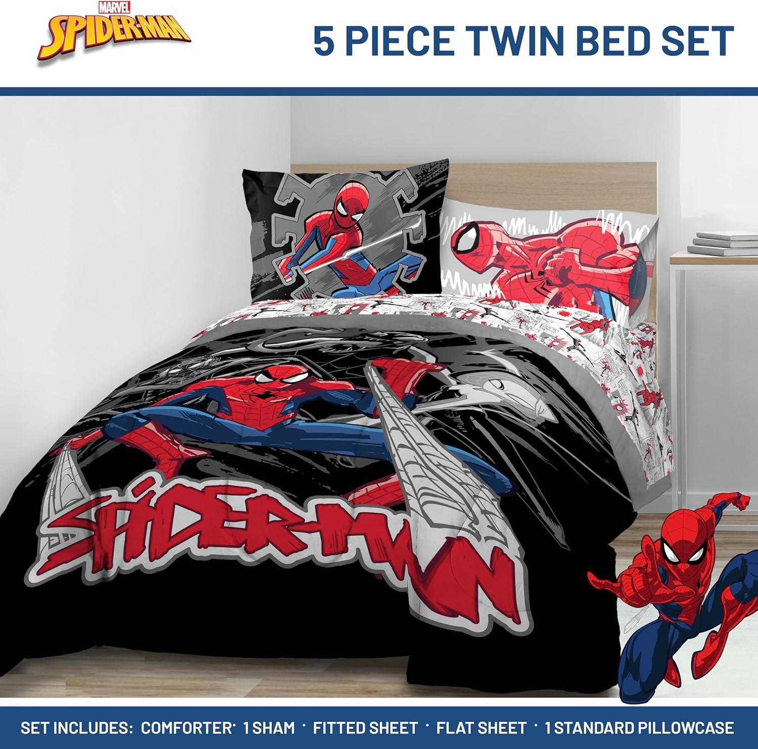 imageJay Franco Kids Comforter Set Includes Sheets and Pillow Covers Soft and Cozy Bed Set for Stylish Room Decor Beige Harry Potter 5 Piece Twin Size BeddingBlack Spiderman
