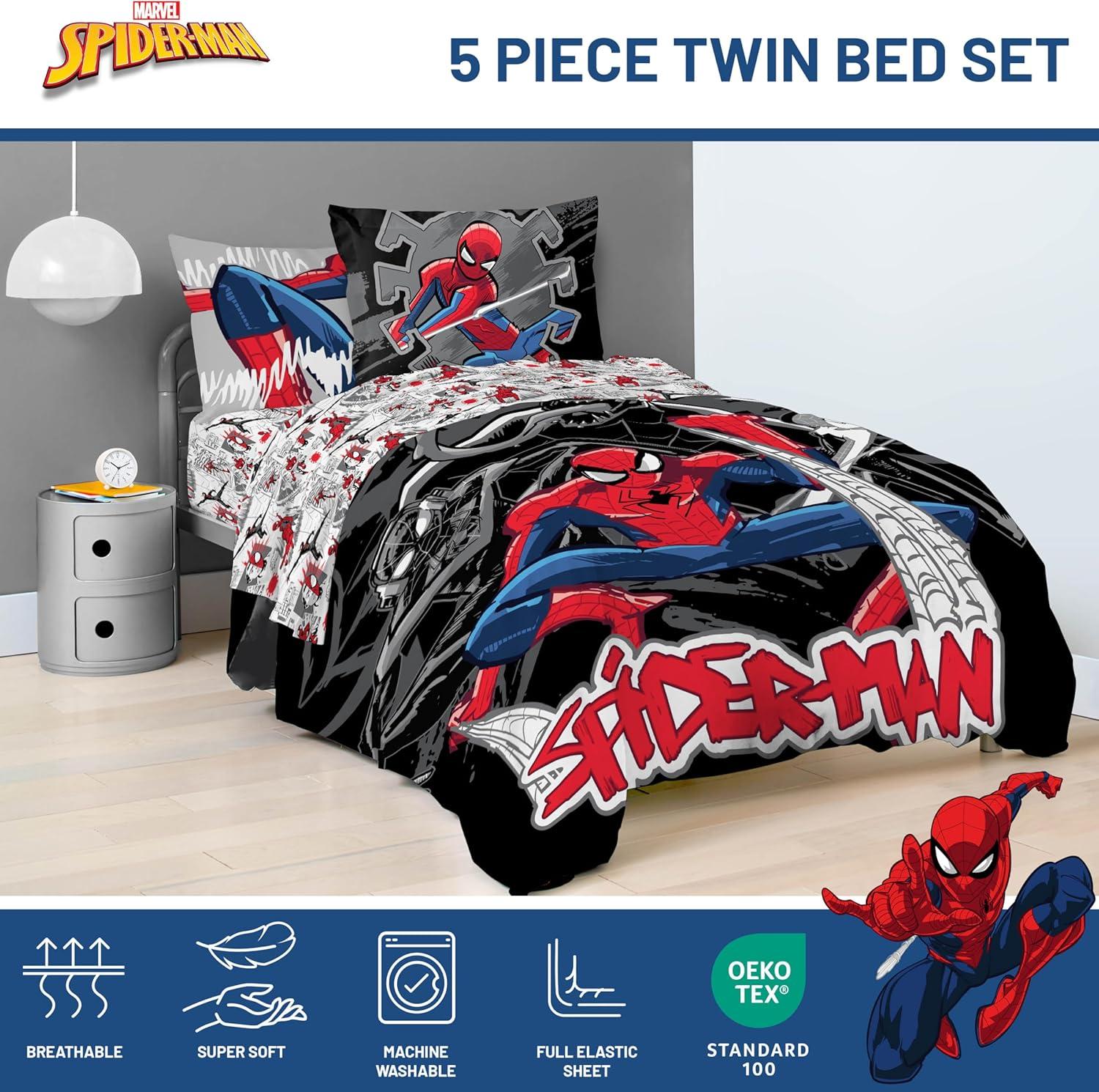 imageJay Franco Kids Comforter Set Includes Sheets and Pillow Covers Soft and Cozy Bed Set for Stylish Room Decor Beige Harry Potter 5 Piece Twin Size BeddingBlack Spiderman
