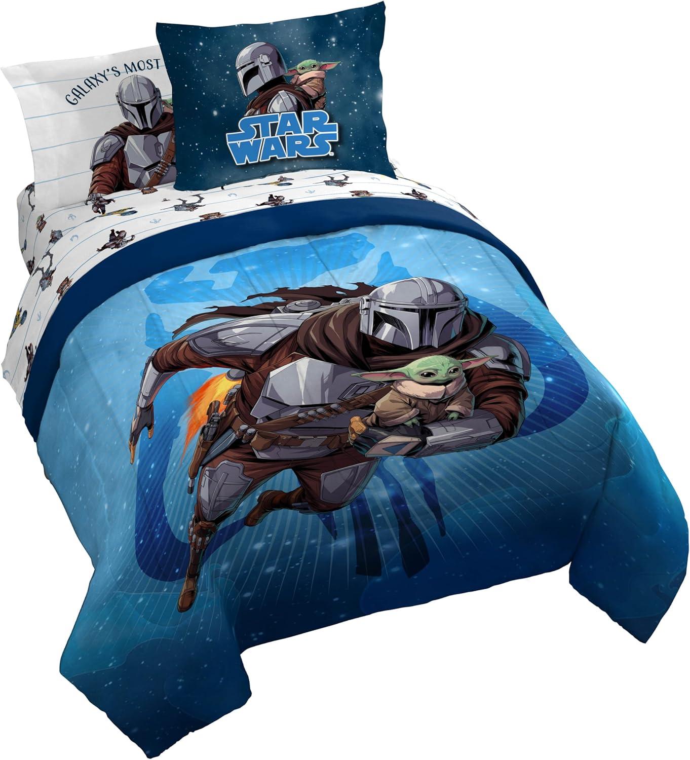 imageJay Franco Kids Comforter Set Includes Sheets and Pillow Covers Soft and Cozy Bed Set for Stylish Room Decor Beige Harry Potter 5 Piece Twin Size BeddingBlue the Mandalorian