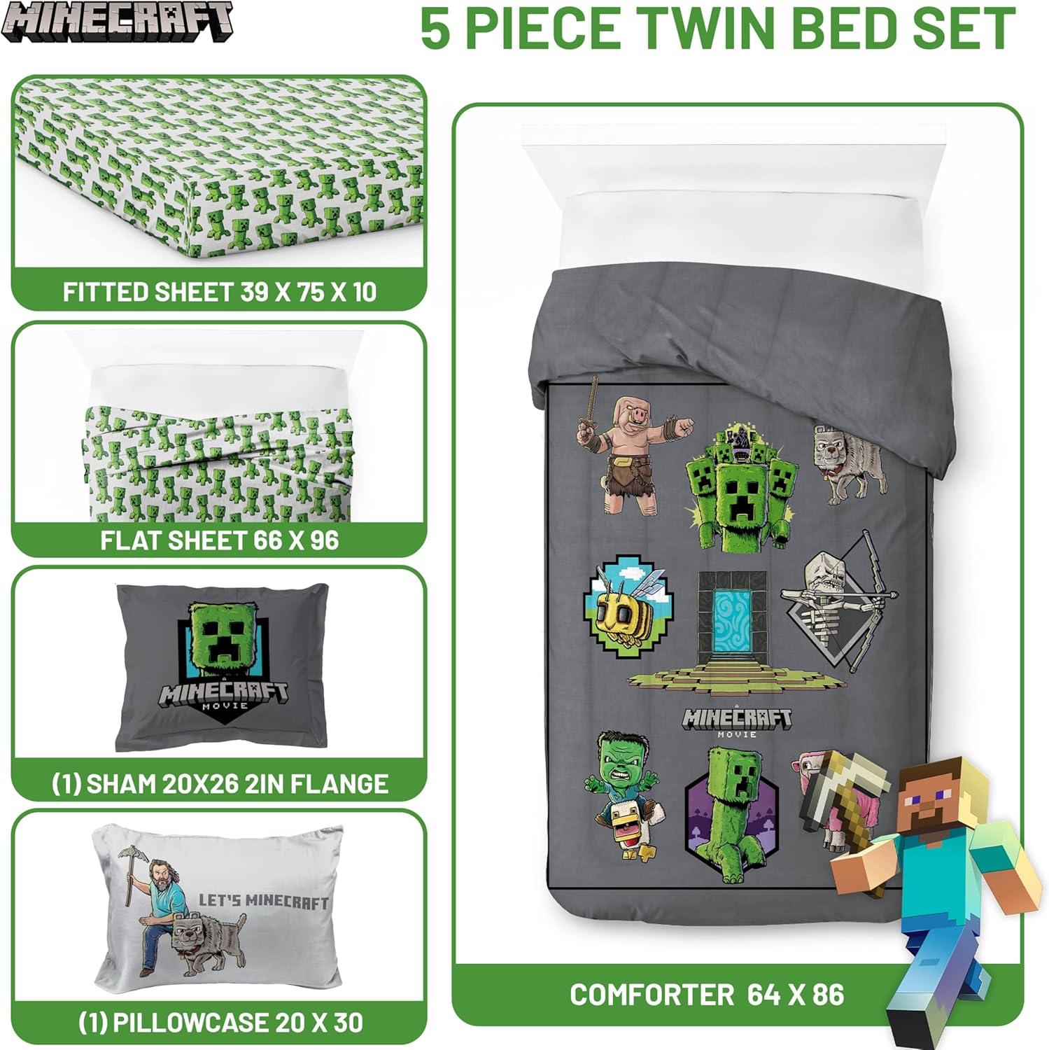 imageJay Franco Kids Comforter Set Includes Sheets and Pillow Covers Soft and Cozy Bed Set for Stylish Room Decor Beige Harry Potter 5 Piece Twin Size BeddingGrey Minecraft Movie