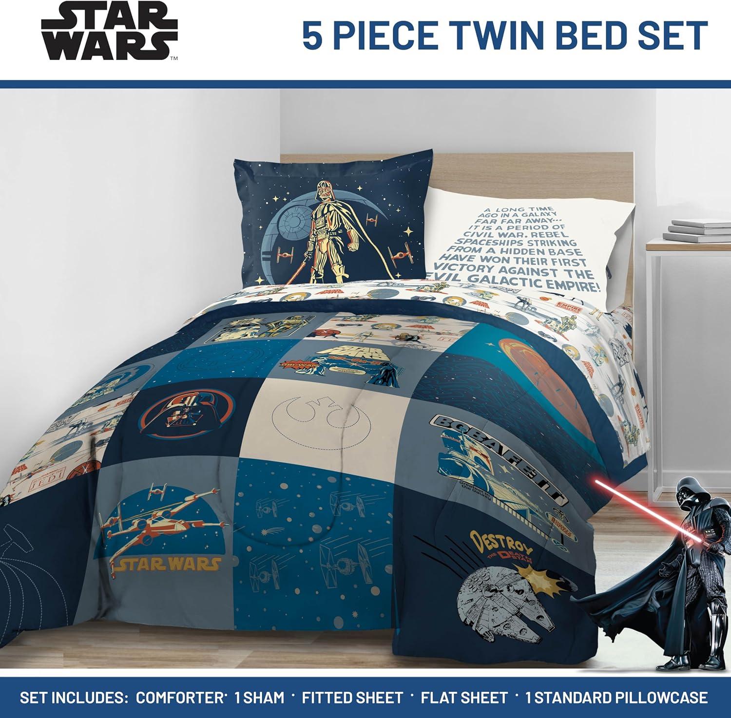 imageJay Franco Kids Comforter Set Includes Sheets and Pillow Covers Soft and Cozy Bed Set for Stylish Room Decor Beige Harry Potter 5 Piece Twin Size BeddingBlue Star Wars 01