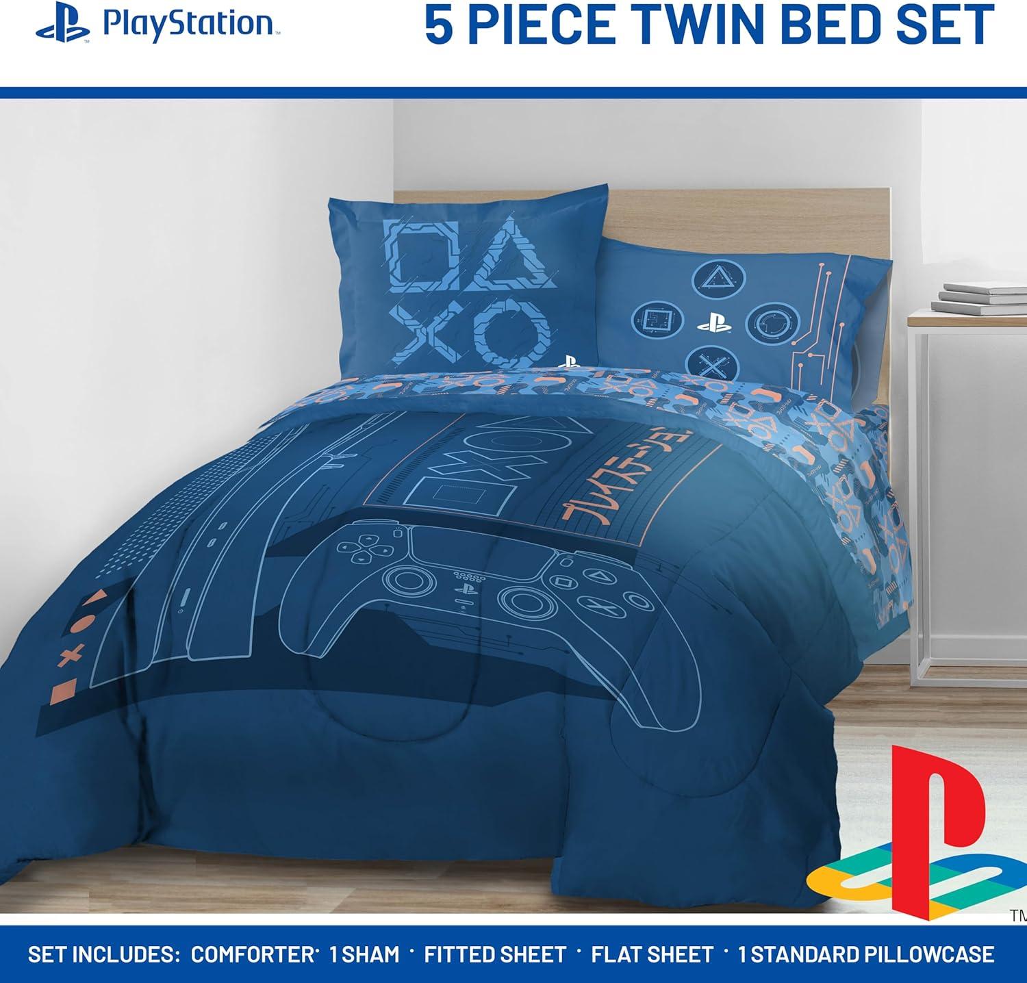 imageJay Franco Kids Comforter Set Includes Sheets and Pillow Covers Soft and Cozy Bed Set for Stylish Room Decor Beige Harry Potter 5 Piece Twin Size BeddingBlue Playstation