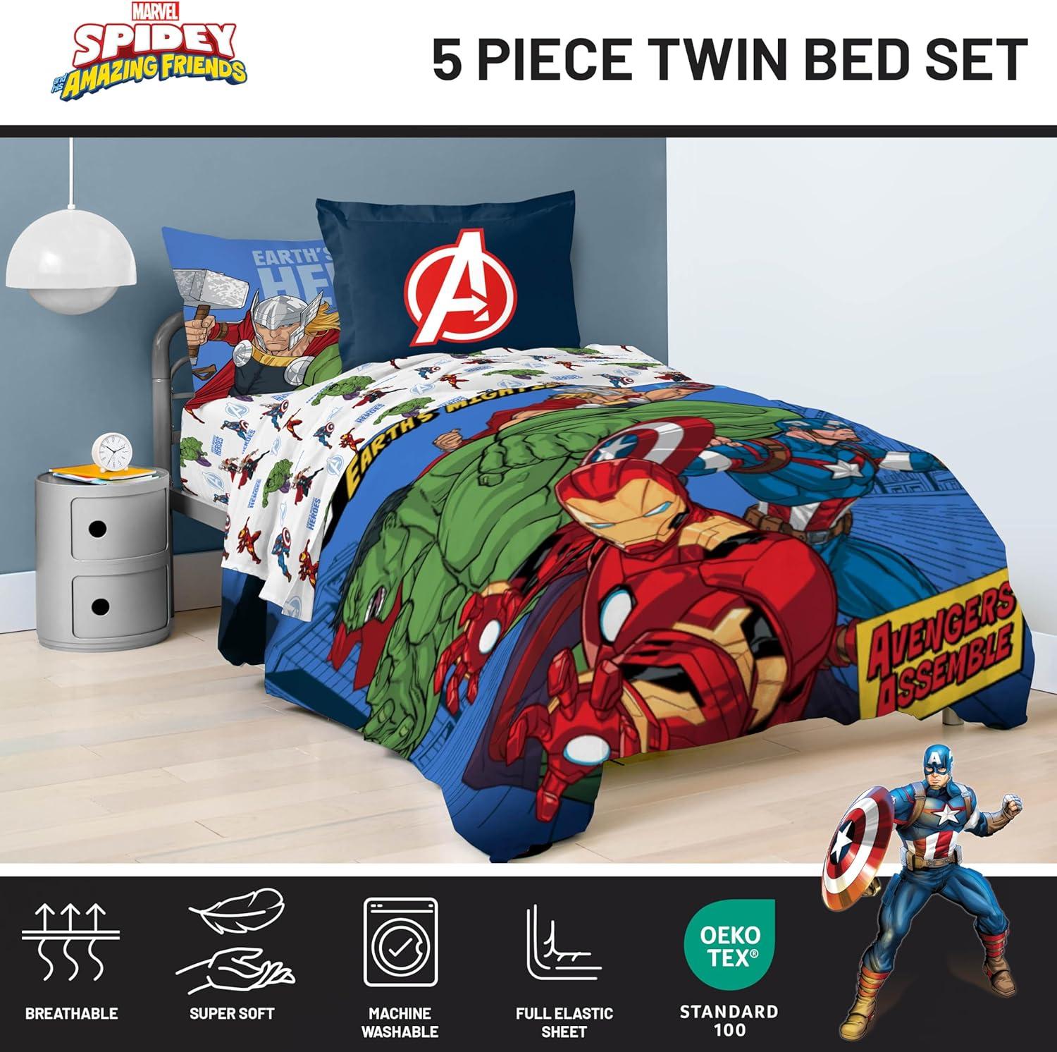 imageJay Franco Kids Comforter Set Includes Sheets and Pillow Covers Soft and Cozy Bed Set for Stylish Room Decor Beige Harry Potter 5 Piece Twin Size BeddingBlue Avengers