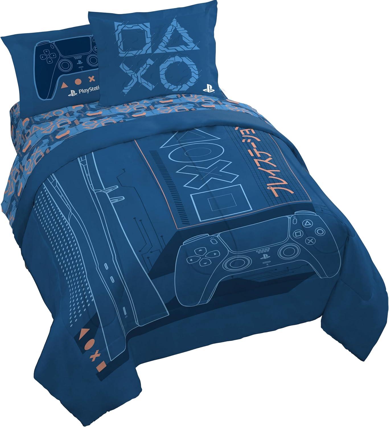 imageJay Franco Kids Comforter Set Includes Sheets and Pillow Covers Soft and Cozy Bed Set for Stylish Room Decor Beige Harry Potter 5 Piece Twin Size BeddingBlue Playstation